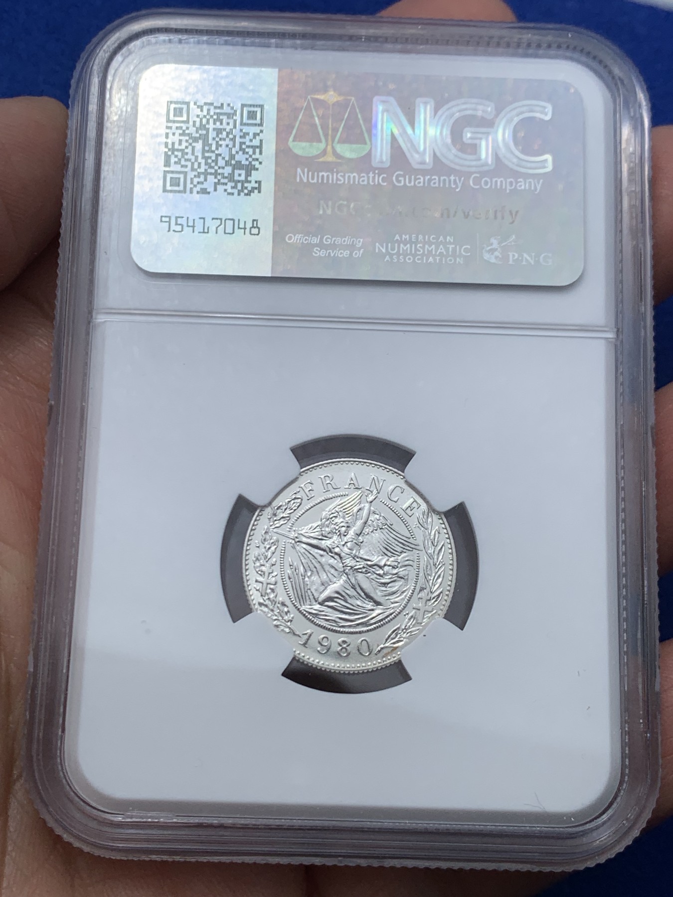 《竞宝斋》第245场-周日，周一 ，周二3场连拍 (全场包邮) NGC MS67 法国1980年戴高乐总统纪念银章