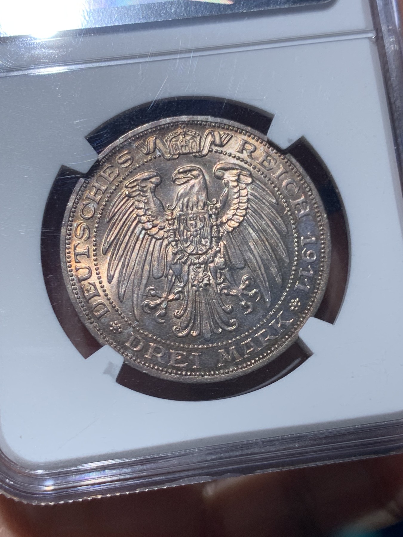 《竞宝斋》第245场-周日，周一 ，周二3场连拍 (全场包邮) NGC-MS64 德国普鲁士 1911年 3马克 布雷斯劳大学纪念 银币