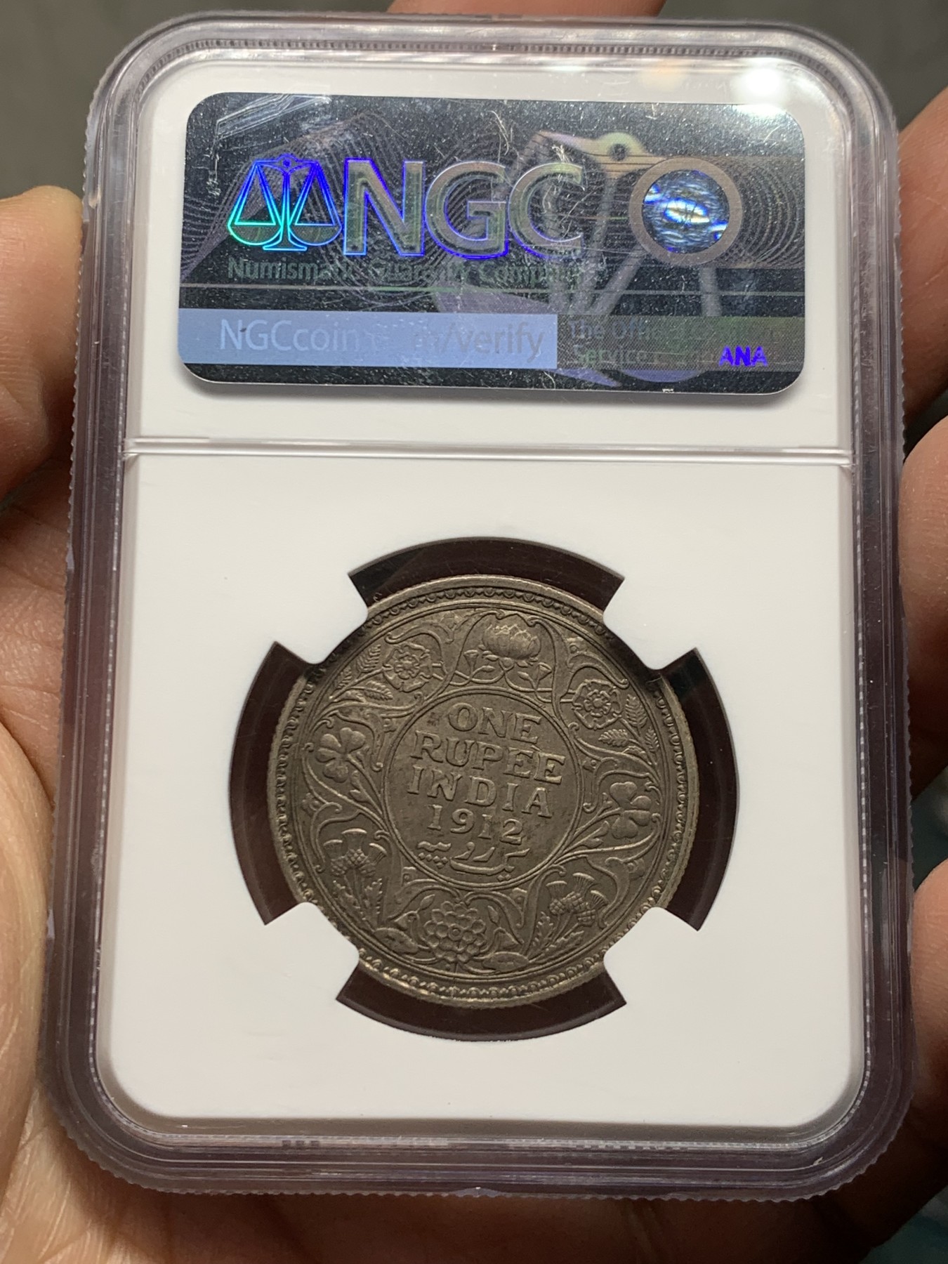 《竞宝斋》第245场-周日，周一 ，周二3场连拍 (全场包邮) NGC MS63 英属印度1912年B版乔五1卢比银币