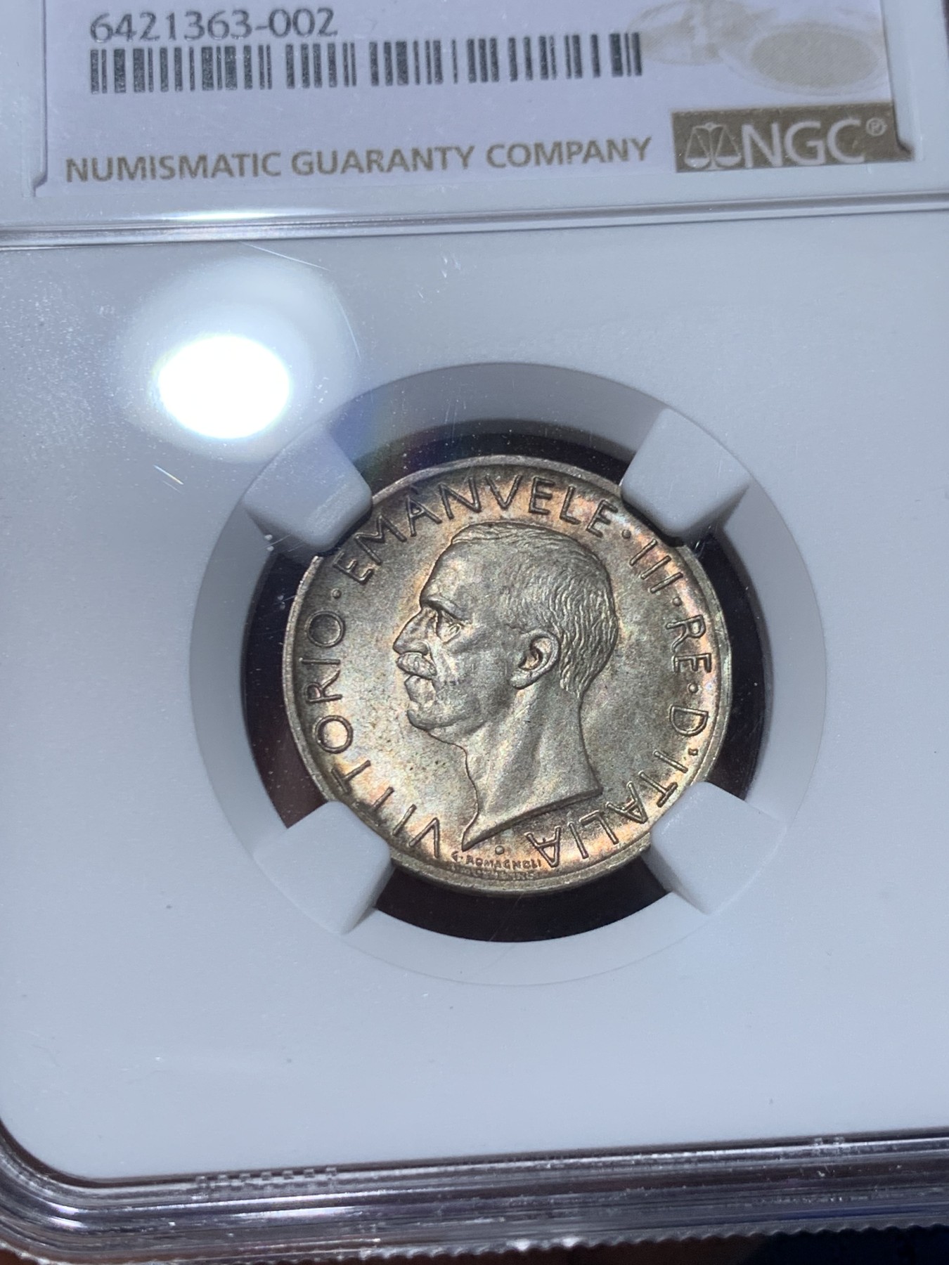 《竞宝斋》第245场-周日，周一 ，周二3场连拍 (全场包邮) NGC MS64 意大利1930年5里拉银币 这品种常见62、63分，64以上就少很多了。