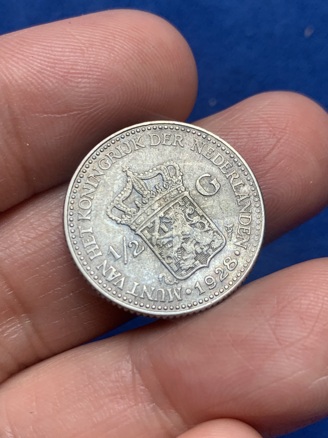 《竞宝斋》第245场-周日，周一 ，周二3场连拍 (全场包邮) 荷兰1928年威廉明娜1/2盾银币