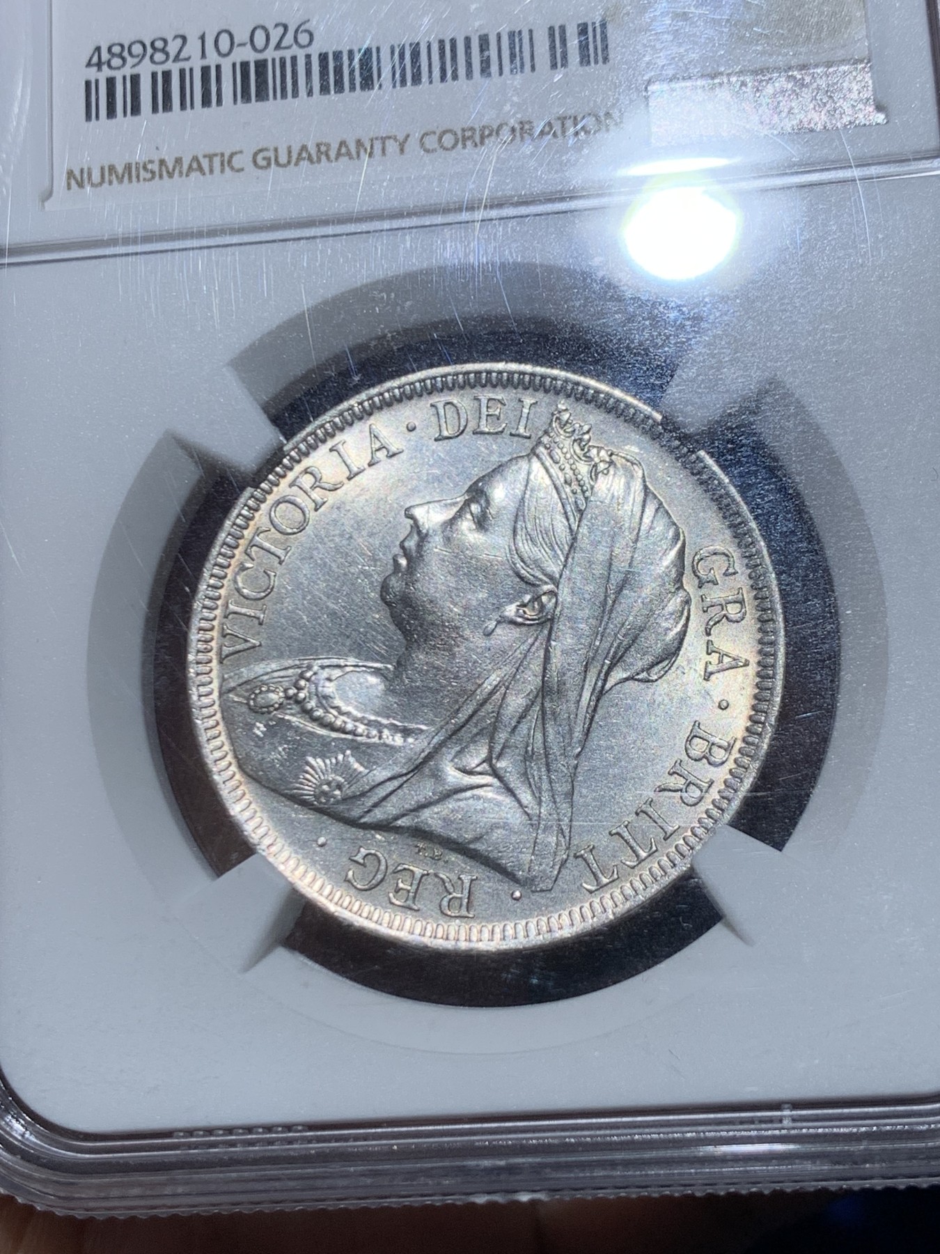 《竞宝斋》第245场-周日，周一 ，周二3场连拍 (全场包邮) NGC-MS60 英国 1901年 半克朗 维多利亚披纱 银币（关门年份，币面干净银光熠熠）