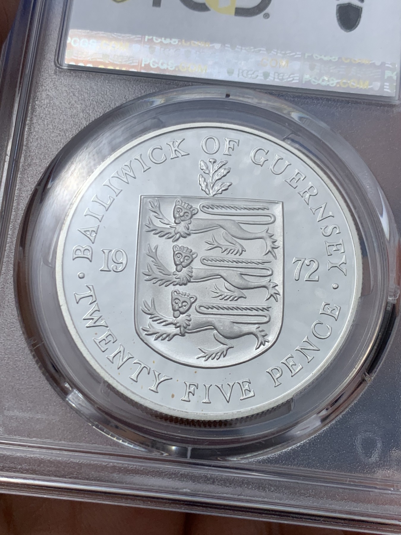 《竞宝斋》第245场-周日，周一 ，周二3场连拍 (全场包邮) PCGS PR65DCAM 根西岛1972年25便士女王银婚银币