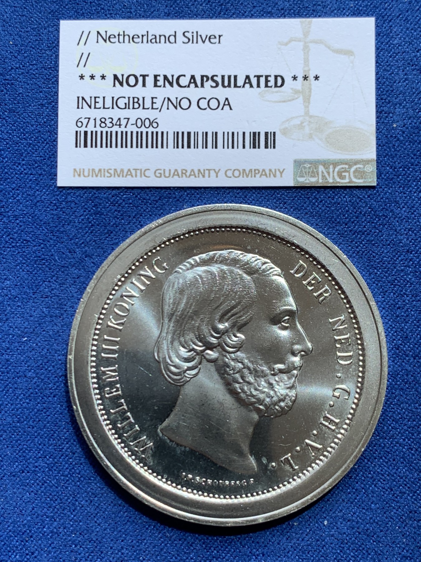 《竞宝斋》第245场-周日，周一 ，周二3场连拍 (全场包邮) 荷兰 威廉三世国王头像大银章 925银 45mm 33.3克