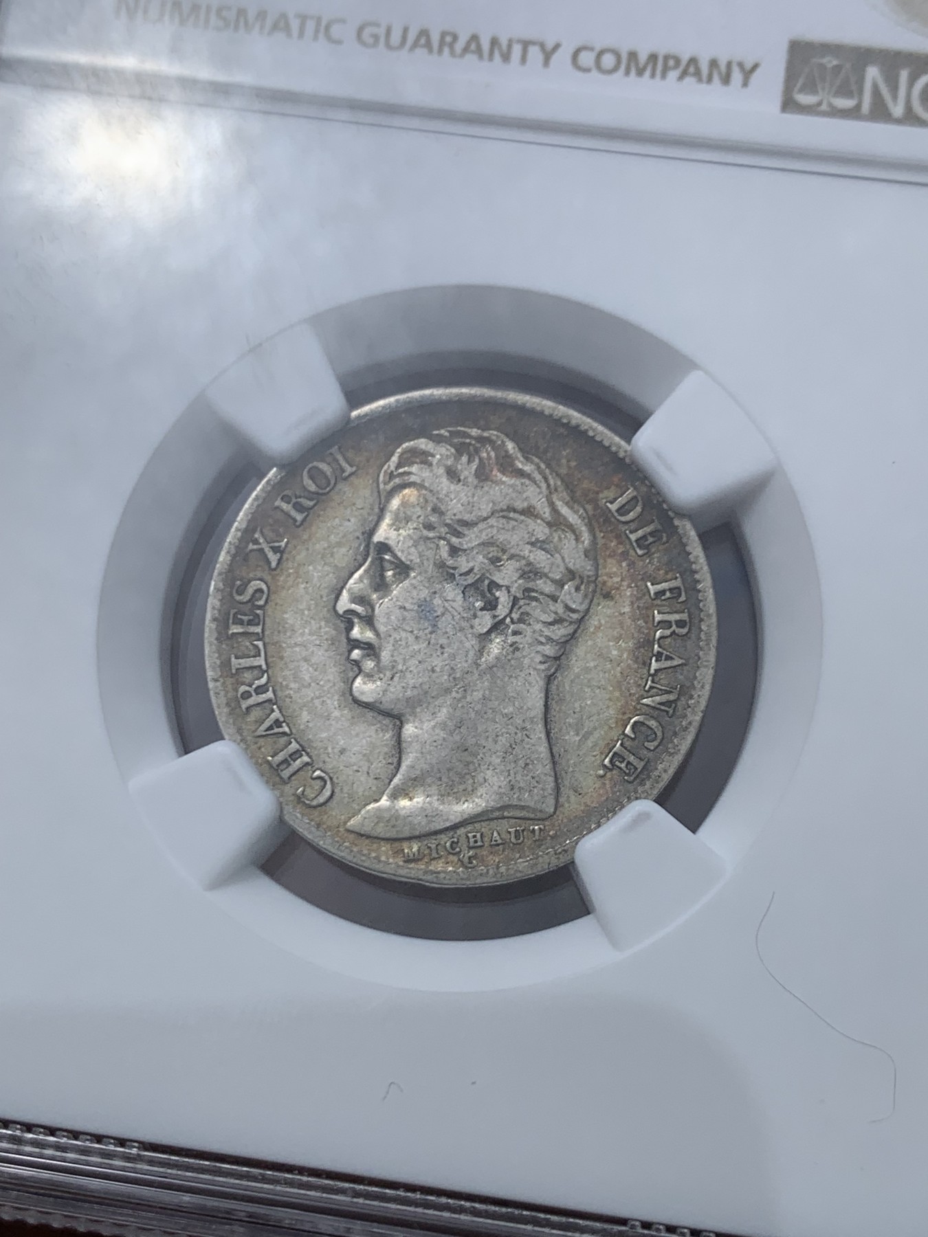 《竞宝斋》第245场-周日，周一 ，周二3场连拍 (全场包邮) NGC VF30 法国1826年查理十世1法郎银币 五彩老味道 查理十世的小法郎少见 好品很贵的