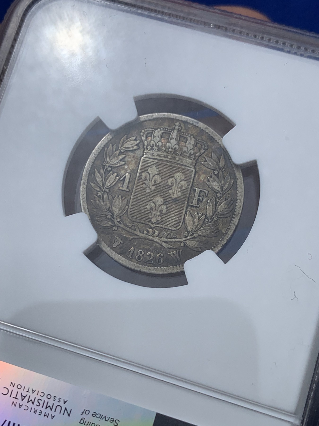 《竞宝斋》第245场-周日，周一 ，周二3场连拍 (全场包邮) NGC VF30 法国1826年查理十世1法郎银币 五彩老味道 查理十世的小法郎少见 好品很贵的