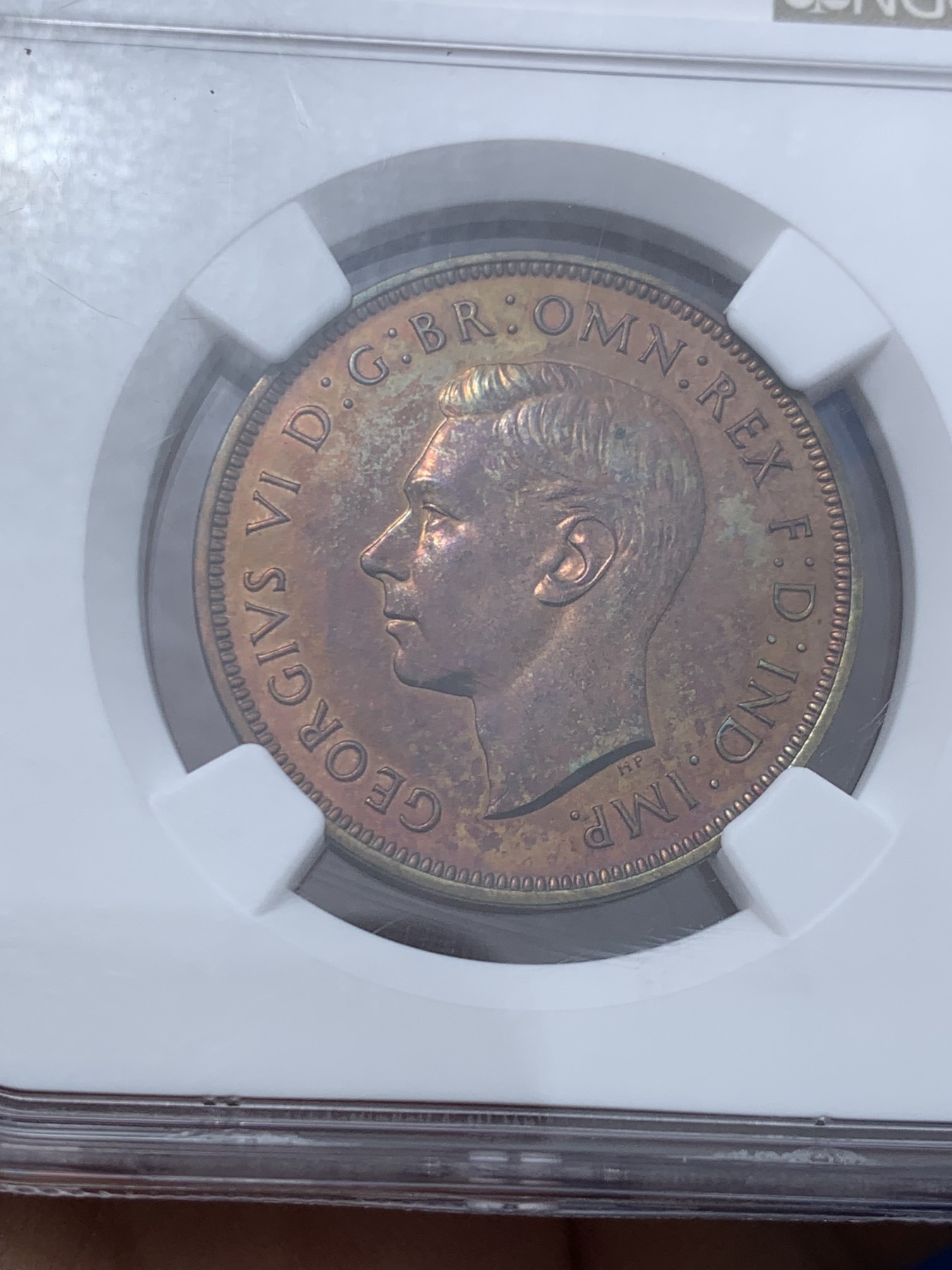 《竞宝斋》第245场-周日，周一 ，周二3场连拍 (全场包邮) NGC-PF63RB 英国 1937年 1便士 乔治六世头像 铜币