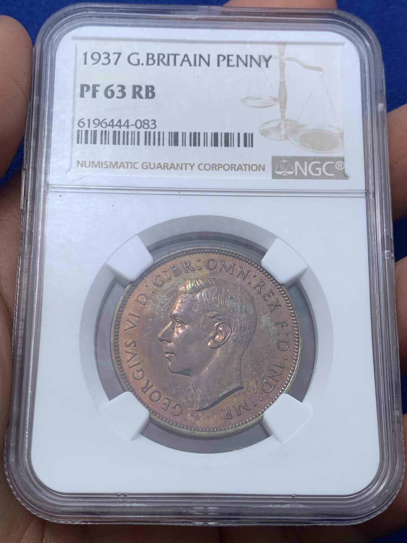 《竞宝斋》第245场-周日，周一 ，周二3场连拍 (全场包邮) NGC-PF63RB 英国 1937年 1便士 乔治六世头像 铜币