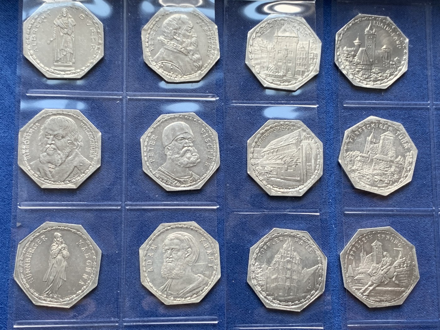 《竞宝斋》第245场-周日，周一 ，周二3场连拍 (全场包邮) 德国紧急状态纽伦堡电车代币 1920年代用币大全套 45枚八角20芬尼铝币 全套UNC好品，十分少见！