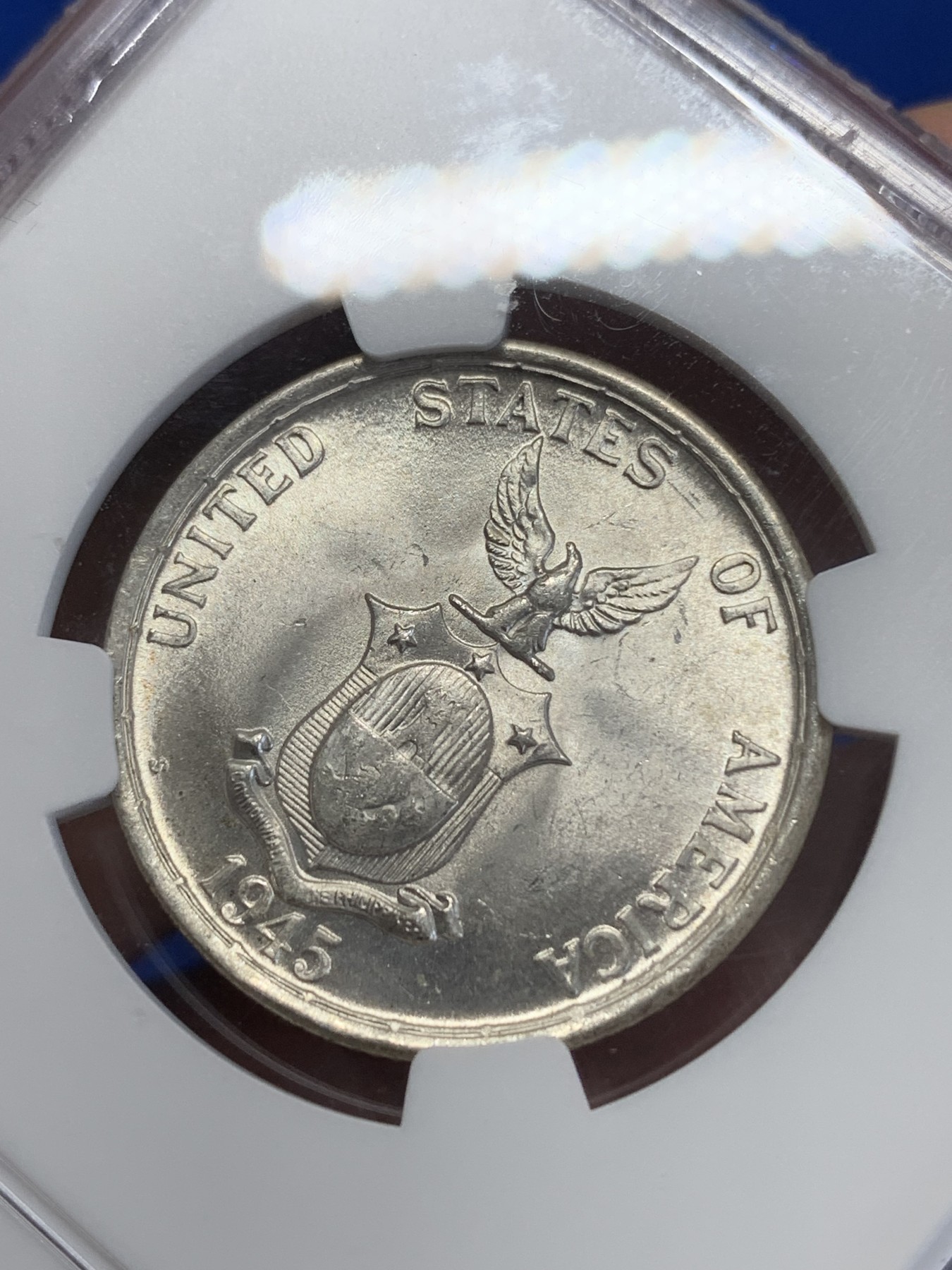 《竞宝斋》第245场-周日，周一 ，周二3场连拍 (全场包邮) NGC MS63 1945年菲律宾火山飞鹰50分银币 卷拆原光 状态一流