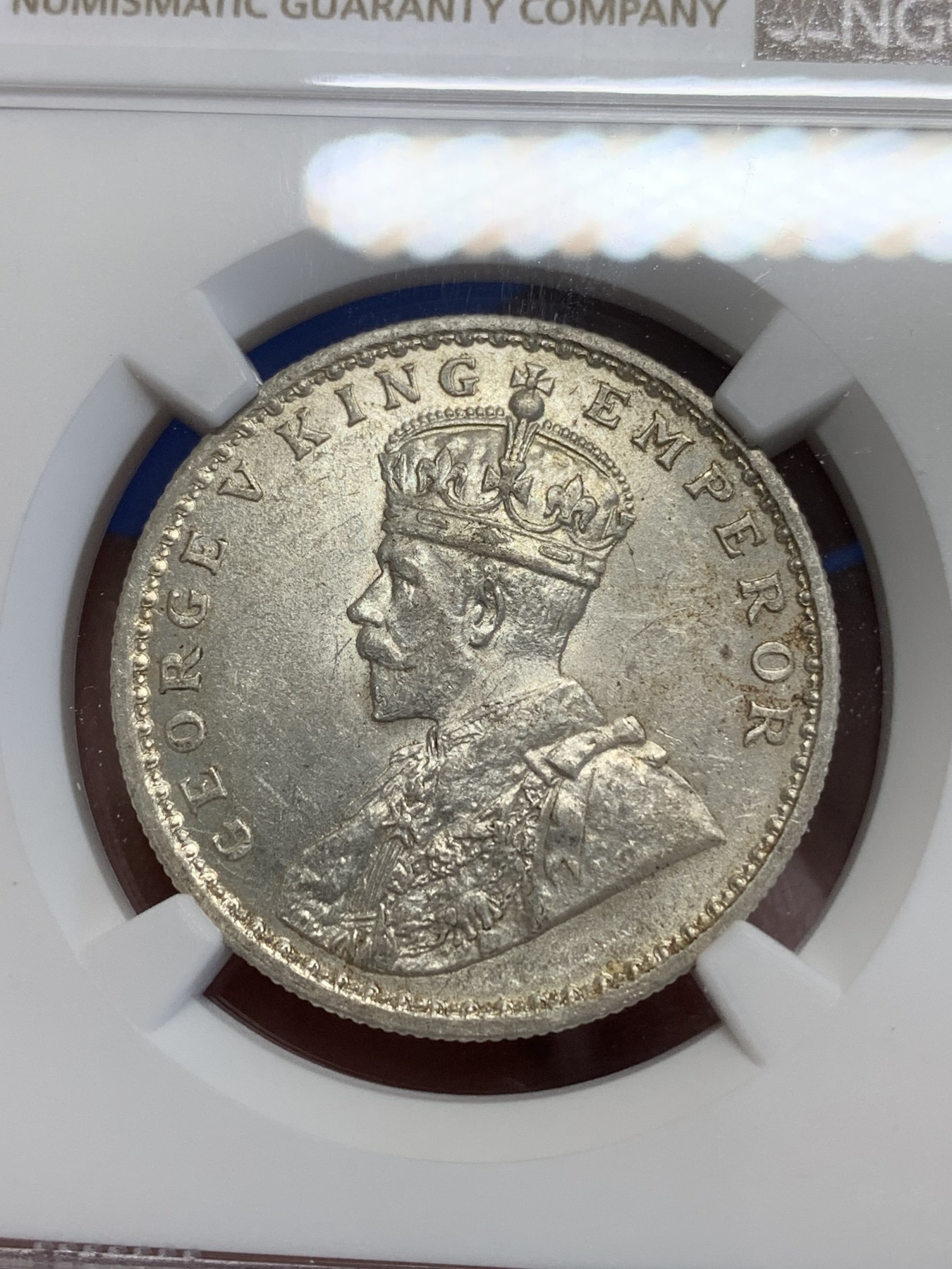 《竞宝斋》第245场-周日，周一 ，周二3场连拍 (全场包邮) NGC UNC 印度1916C乔治五世1卢比银币