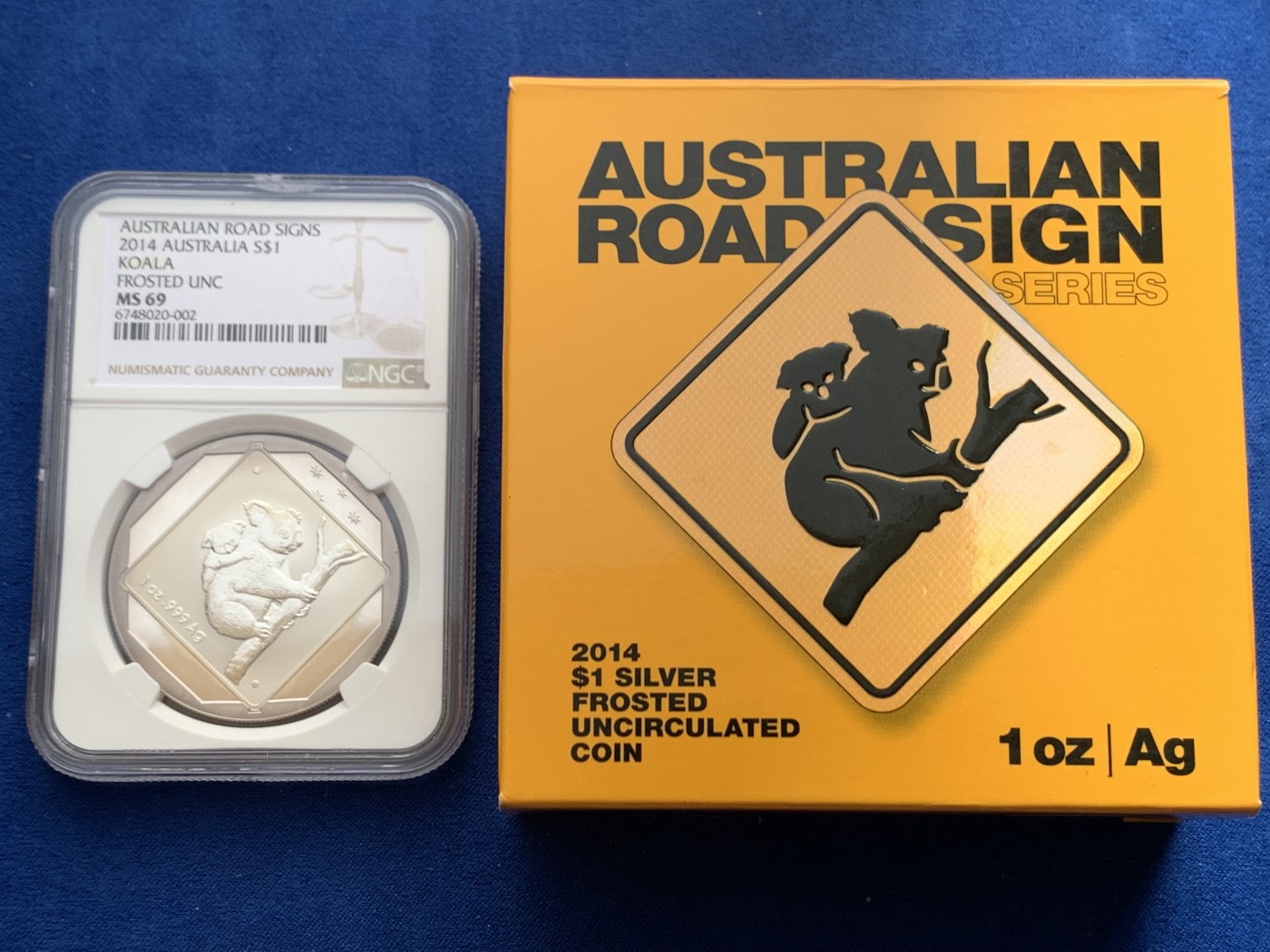 《竞宝斋》第245场-周日，周一 ，周二3场连拍 (全场包邮) NGC MS69 澳大利亚2014年考拉1元银币 原盒装含证书 1盎司 999银 31.1克