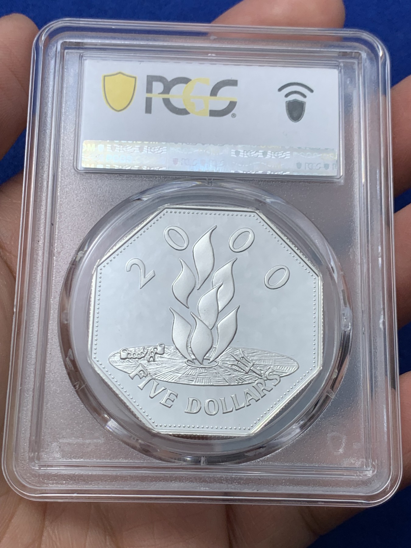 《竞宝斋》第245场-周日，周一 ，周二3场连拍 (全场包邮) PCGS金盾 PR69DCAM 巴巴多斯1999-2000年5元千禧年纪念精制大银币，唯一冠军分