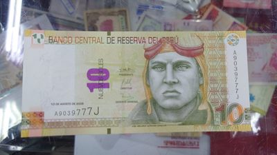 【世界钱币】精选微拍第96期暨2024年第七期 年度惊喜让利回馈 真正超低价起拍 - 2009年秘鲁10比索 豹子号777 全新绝品