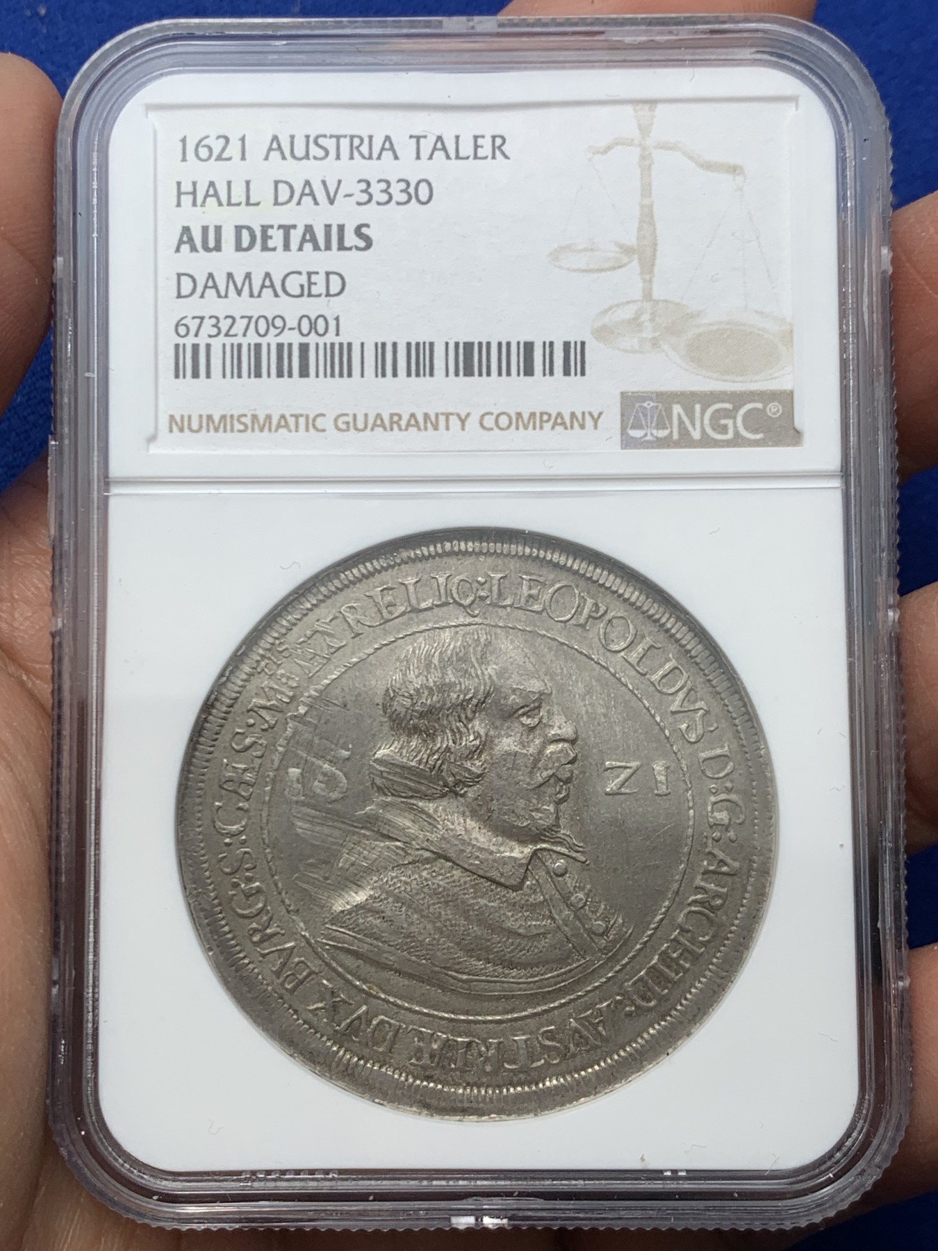 《竞宝斋》第245场-周日，周一 ，周二3场连拍 (全场包邮) NGC-AUD 神圣奥地利利奥波德1621年泰勒 手工打制大银币 细节见图