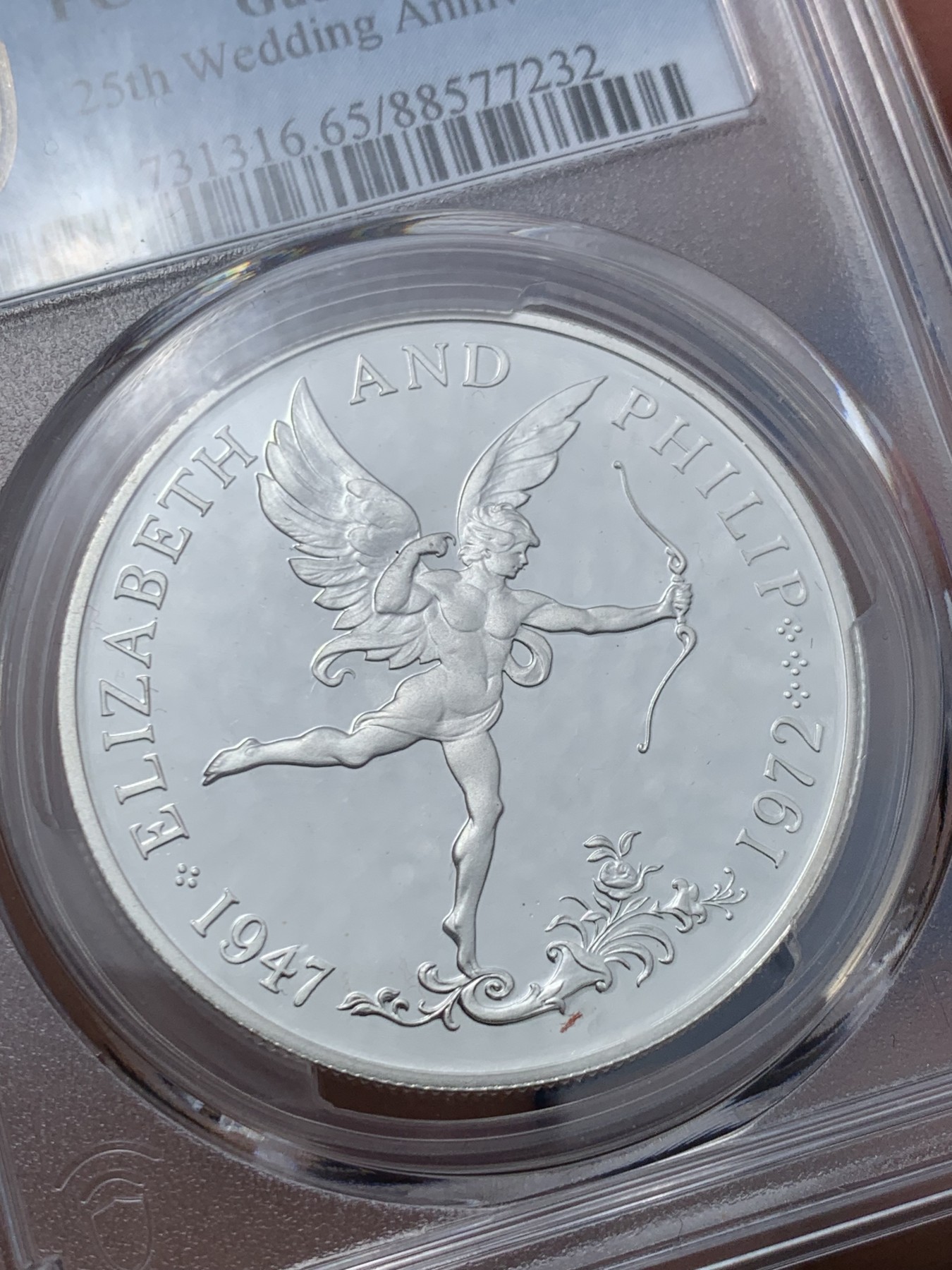 《竞宝斋》第245场-周日，周一 ，周二3场连拍 (全场包邮) PCGS PR65DCAM 根西岛1972年25便士女王银婚银币