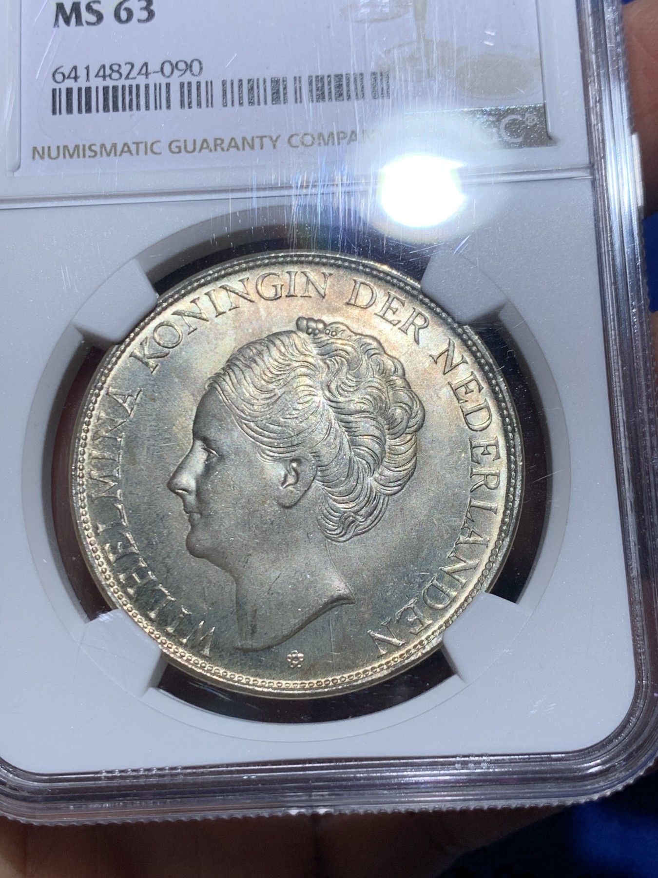 《竞宝斋》第245场-周日，周一 ，周二3场连拍 (全场包邮) NGC MS63 荷属库拉索1944D威廉明娜2.5盾大银币