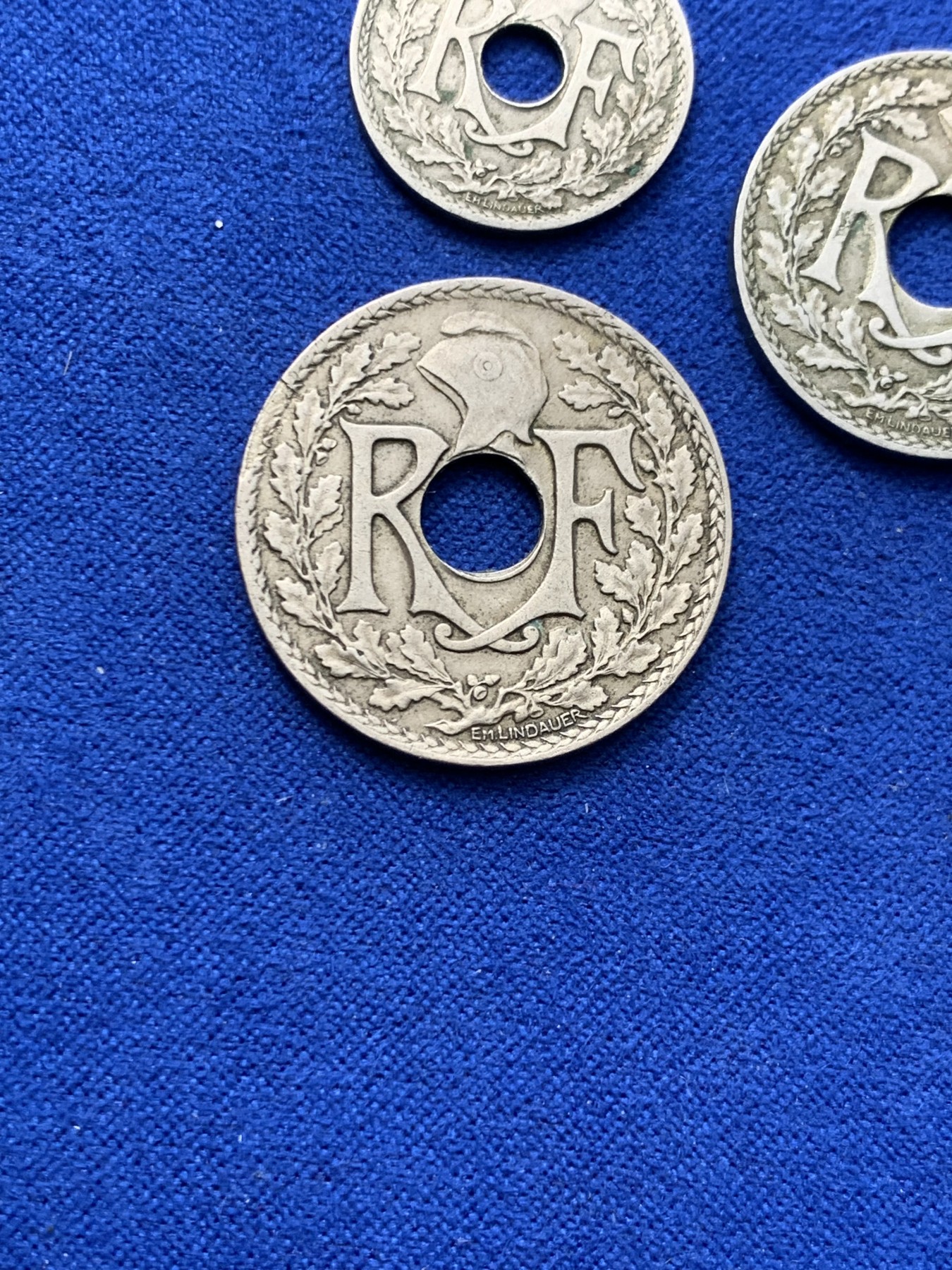 《竞宝斋》第245场-周日，周一 ，周二3场连拍 (全场包邮) 3枚一组 1925年法国5生丁+1919年法国10生丁+1927年法国25生丁铜镍币