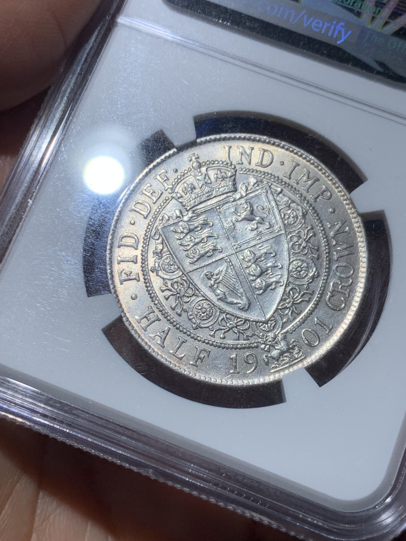 《竞宝斋》第245场-周日，周一 ，周二3场连拍 (全场包邮) NGC-MS60 英国 1901年 半克朗 维多利亚披纱 银币（关门年份，币面干净银光熠熠）