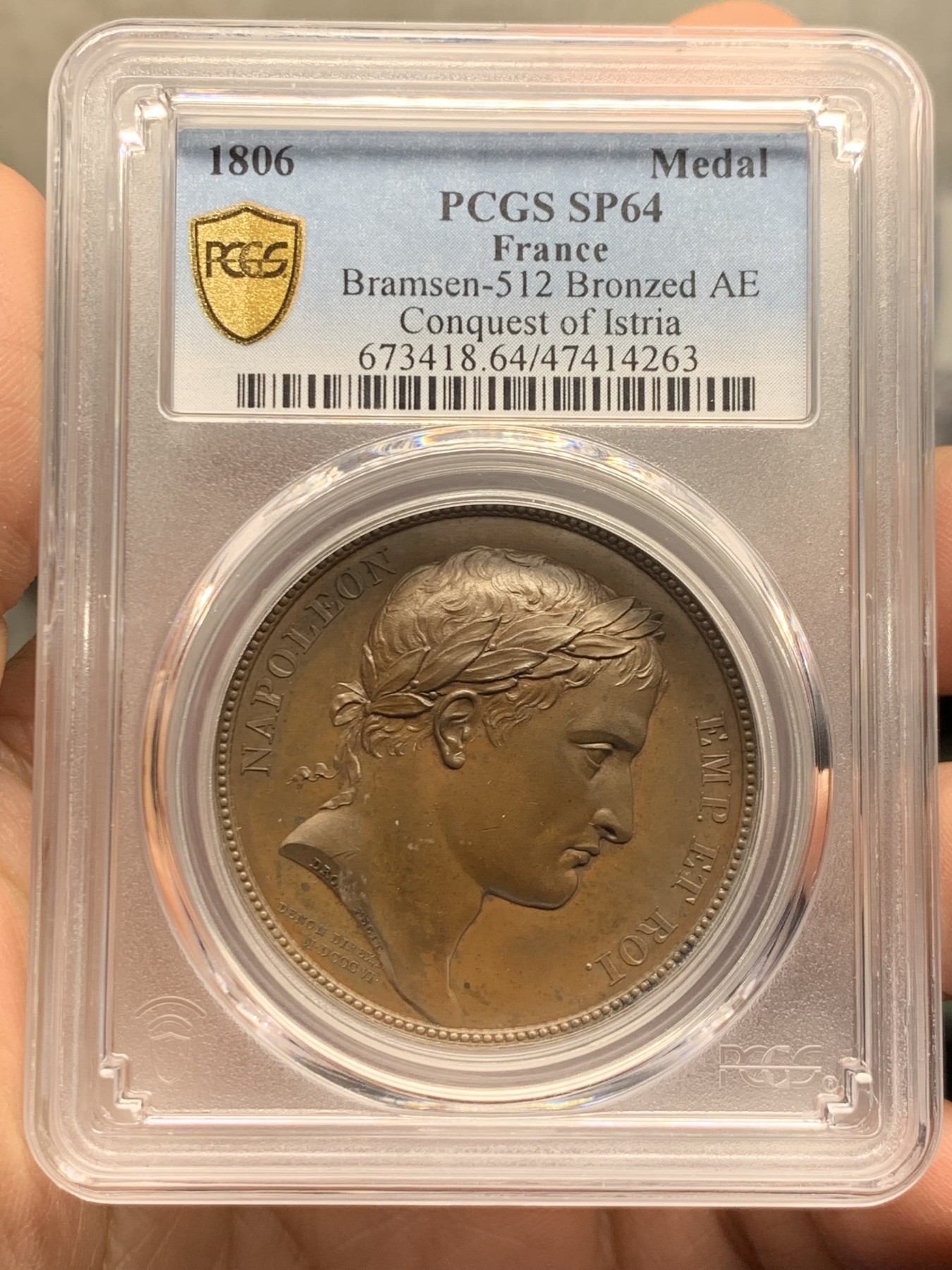 《竞宝斋》第245场-周日，周一 ，周二3场连拍 (全场包邮) PCGS-SP64 法国 1806 拿破仑铜章 征服伊斯特里亚 背面奥古斯都神庙，该半岛位于亚得里亚海顶端，现为意、斯、 克三国划分