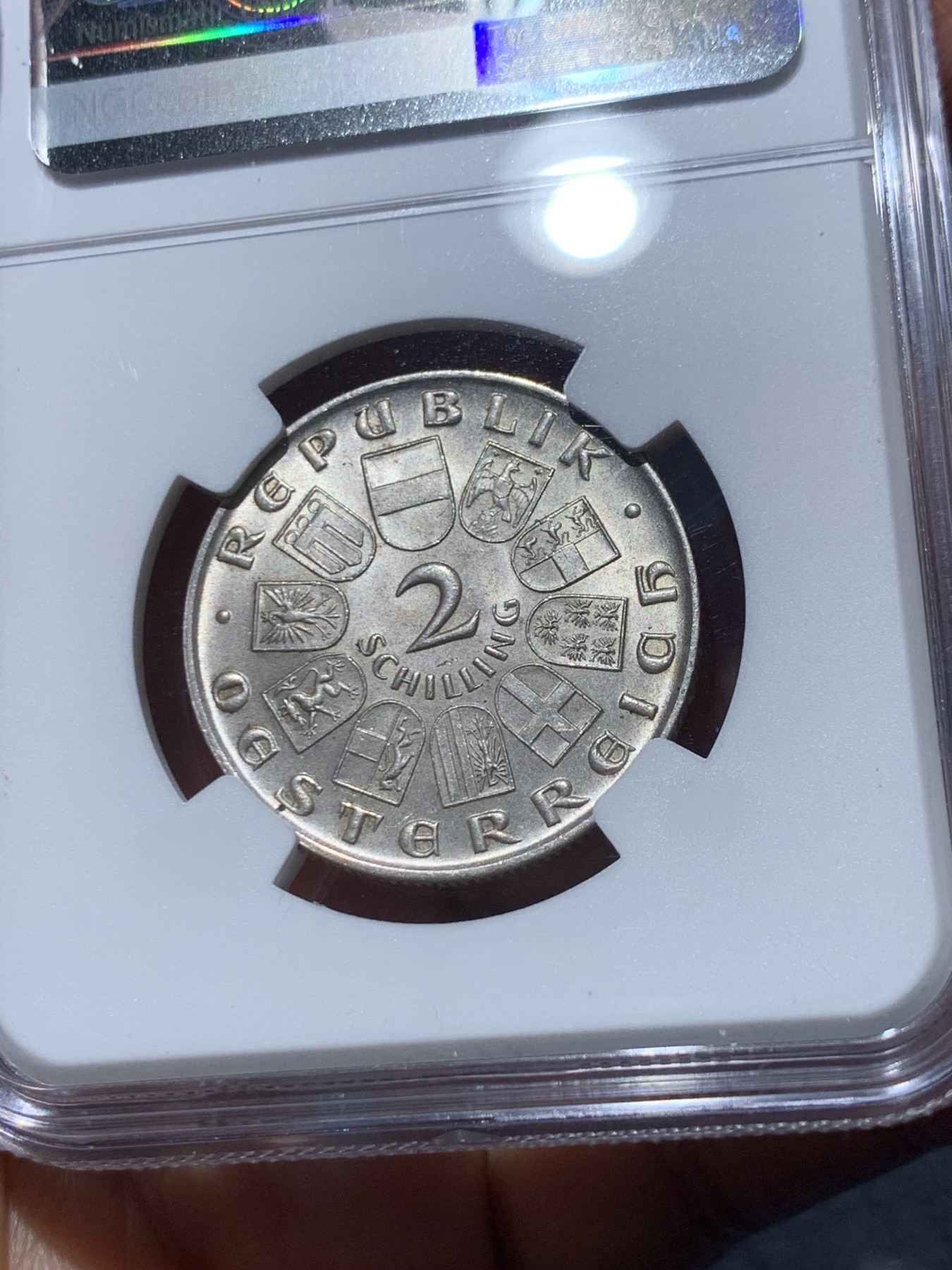 《竞宝斋》第245场-周日，周一 ，周二3场连拍 (全场包邮) NGC MS64 奥地利1930年诗人福格尔逝世700周年2先令银币