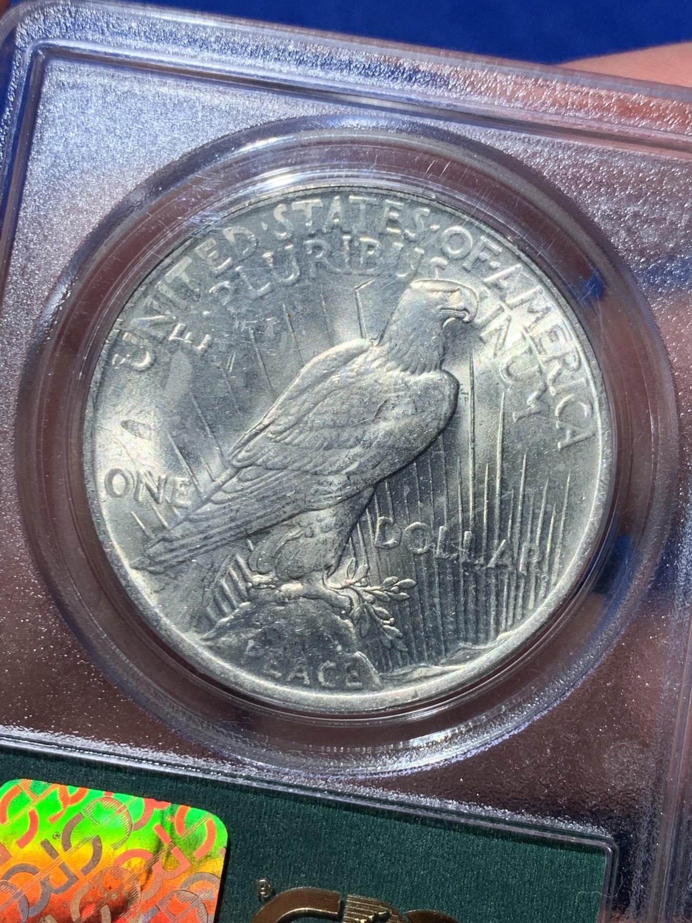 《竞宝斋》第245场-周日，周一 ，周二3场连拍 (全场包邮) PCGS-MS63 美国1923和平1元银币 90-93年老绿盒  严评 30多年的老盒本身也是收藏品