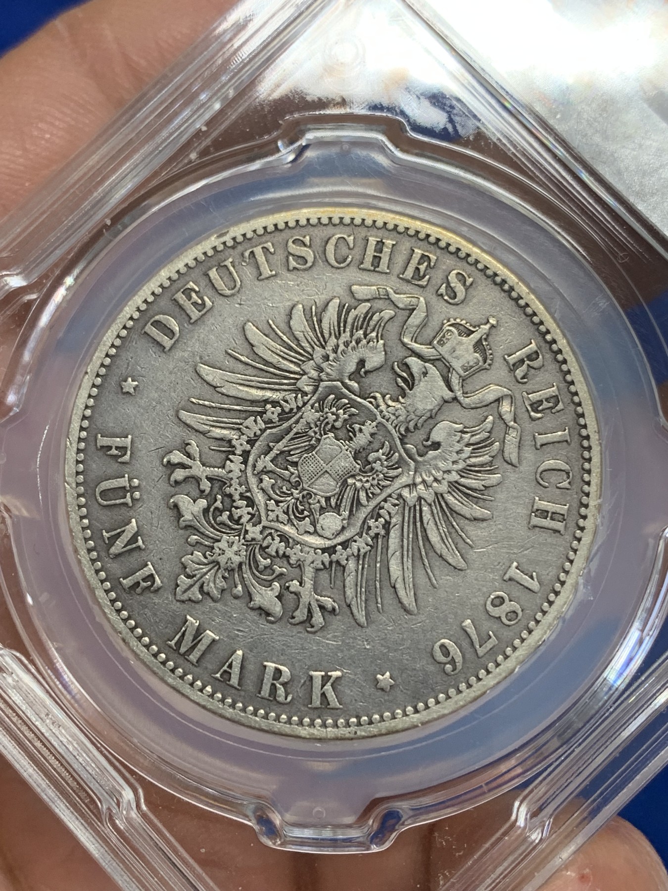 《竞宝斋》第245场-周日，周一 ，周二3场连拍 (全场包邮) CSIS VF35 德国1876年普鲁士威廉一世短翅5马克银币