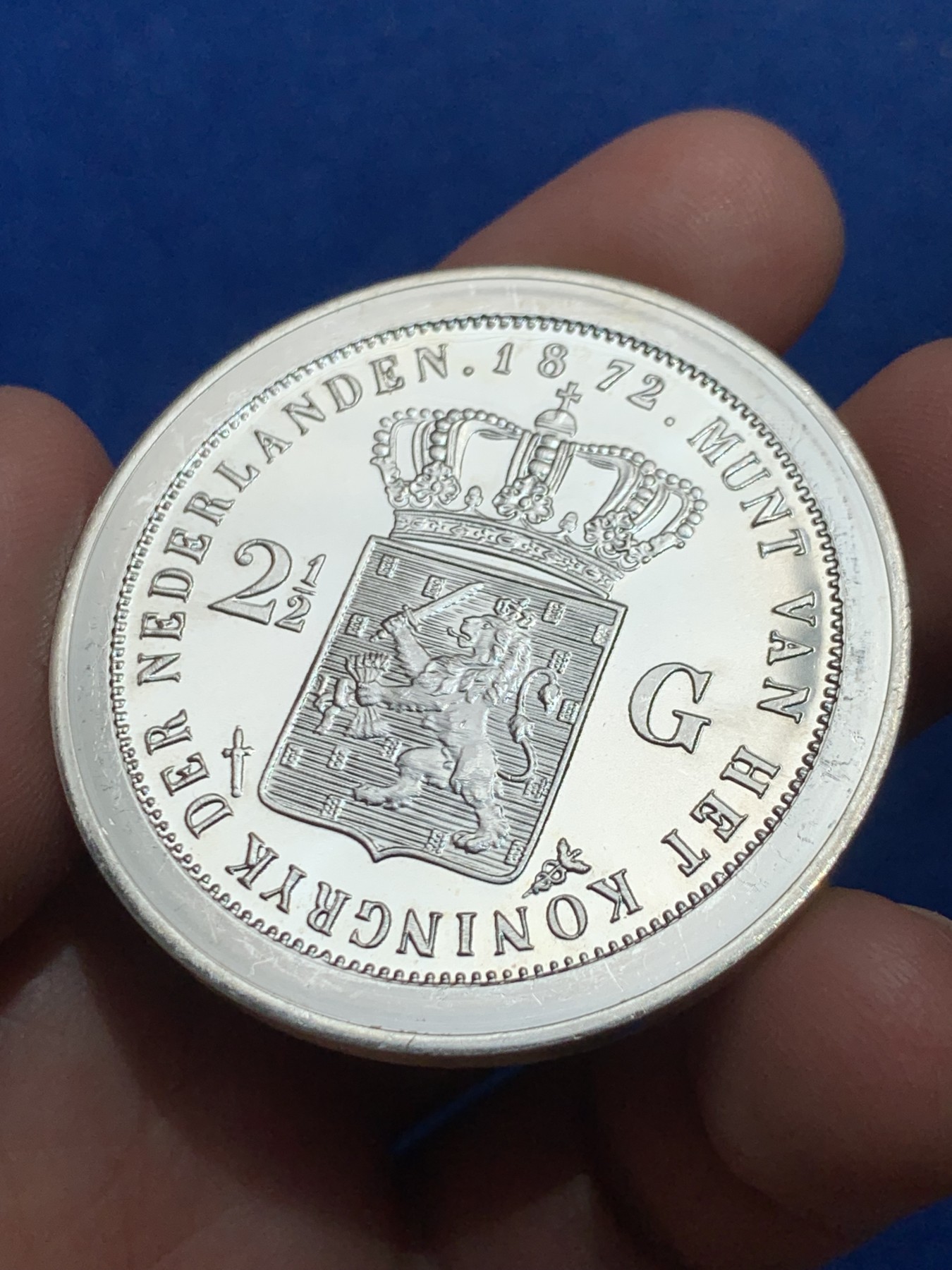 《竞宝斋》第245场-周日，周一 ，周二3场连拍 (全场包邮) 荷兰 威廉三世国王头像大银章 925银 45mm 33.3克