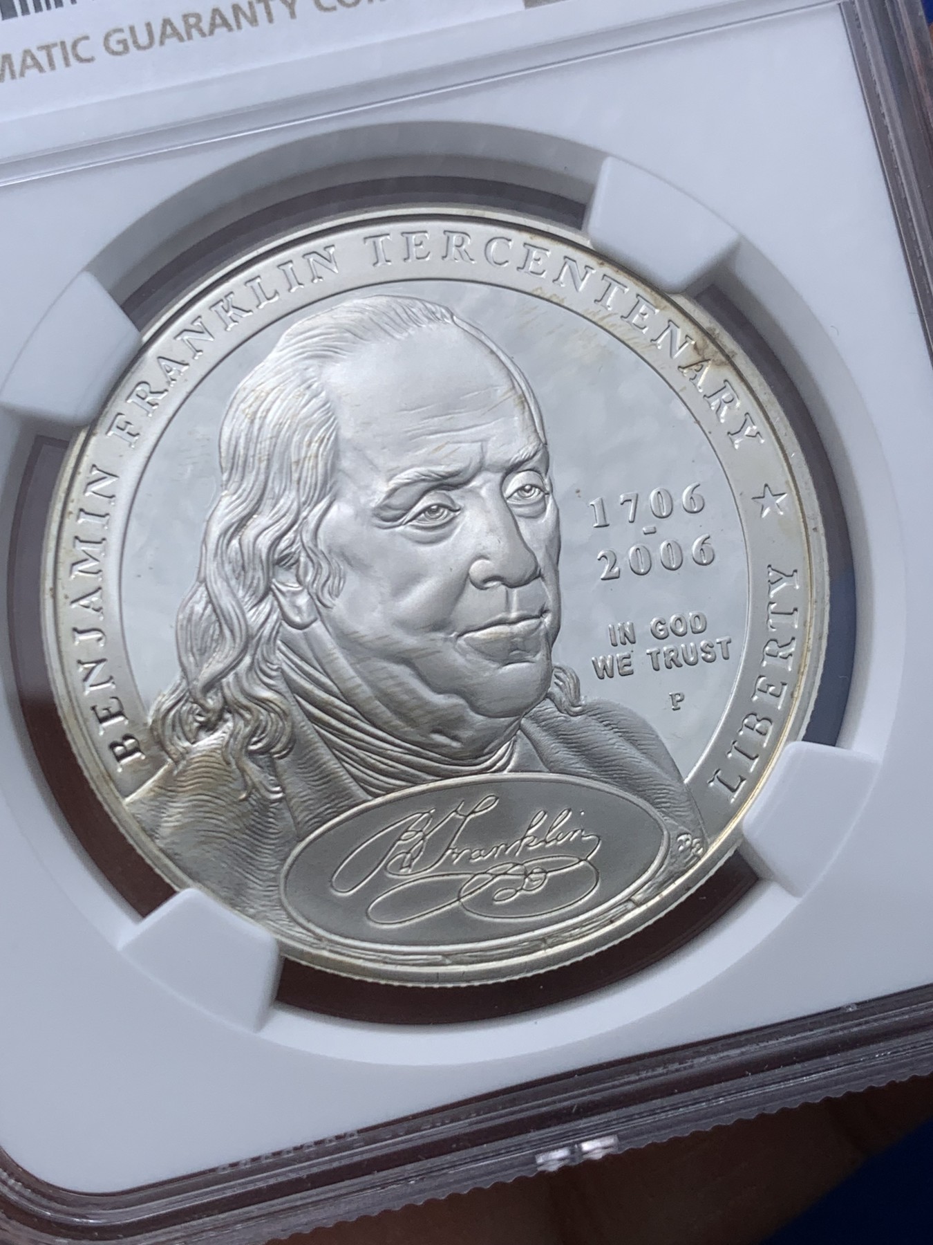 《竞宝斋》第246场-周日，周一 ，周二3场连拍 (全场包邮) NGC PF69UC 美国2006年P版富兰克林1美元精制大银币