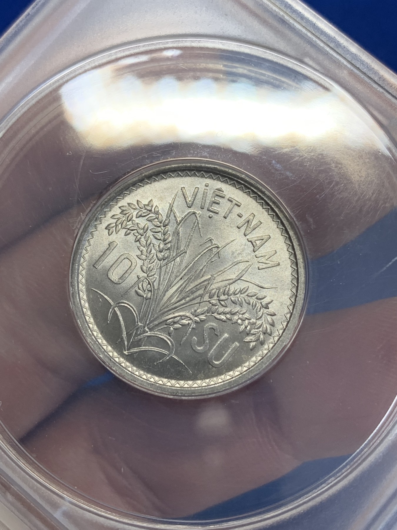 《竞宝斋》第246场-周日，周一 ，周二3场连拍 (全场包邮) ANACS MS66 越南1953年三姐妹10苏，盒子稀少别致高分强转光！