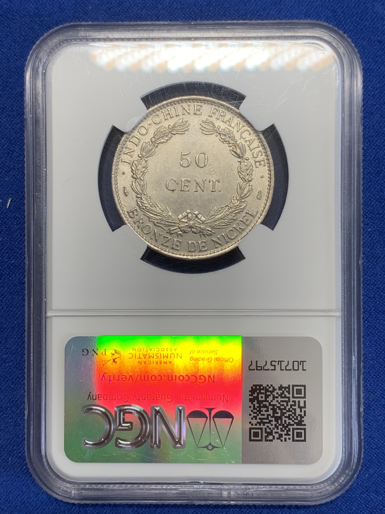 《竞宝斋》第246场-周日，周一 ，周二3场连拍 (全场包邮) NGC-UNCD 法属印支1946年坐洋50分镍币，细节非常好。