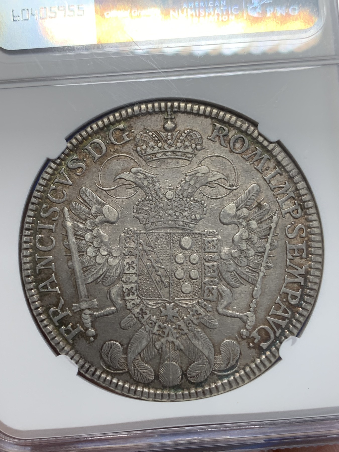 《竞宝斋》第246场-周日，周一 ，周二3场连拍 (全场包邮) NGC VF35 德国 1765年纽伦堡泰勒 相对比较少的版本，灰色包浆边缘带彩，高点磨损小，VF35有些低评