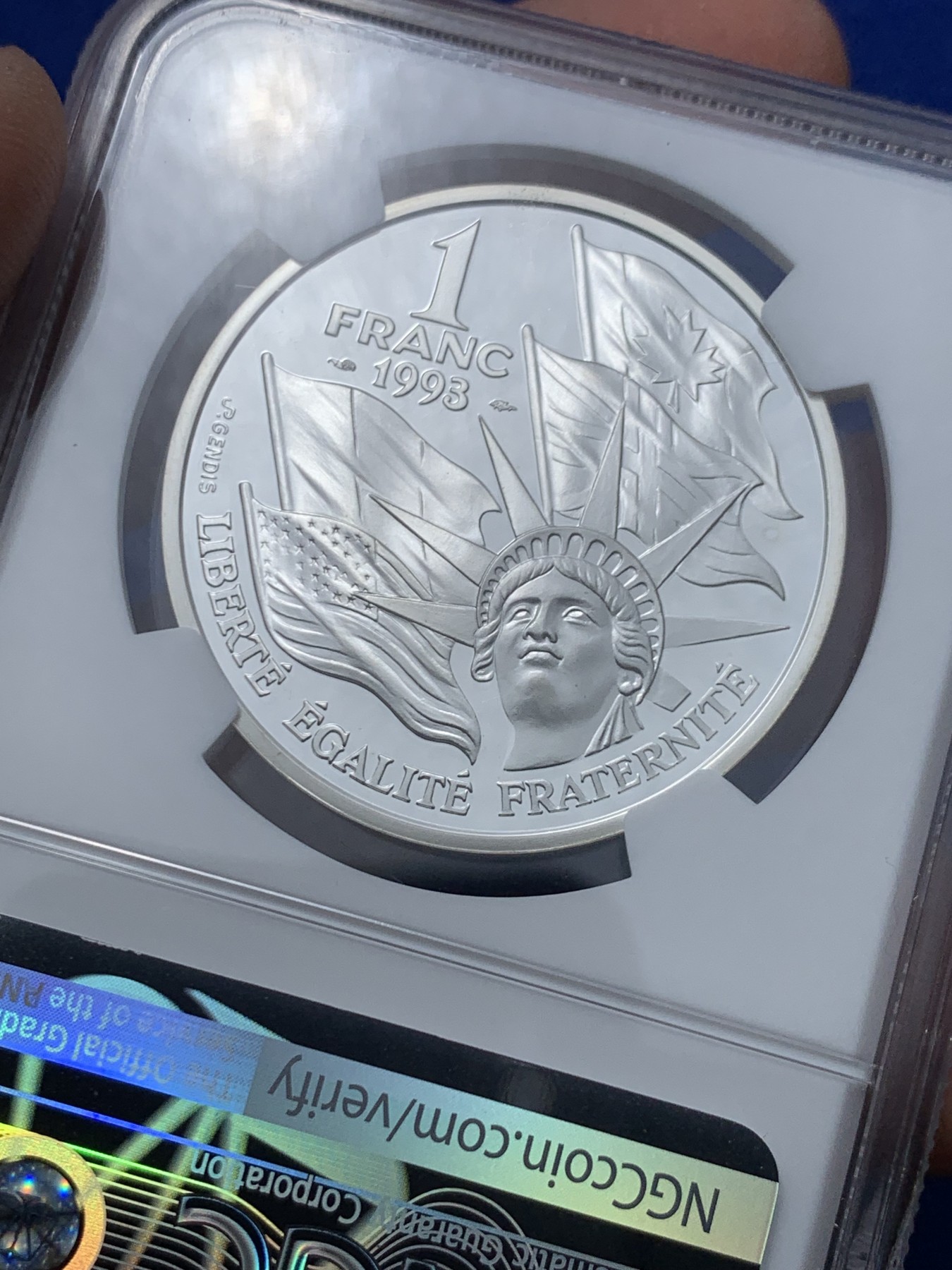 《竞宝斋》第246场-周日，周一 ，周二3场连拍 (全场包邮) NGC PF69UC 法国1993诺曼底登陆银币 95克劳斯年度最具历史意义