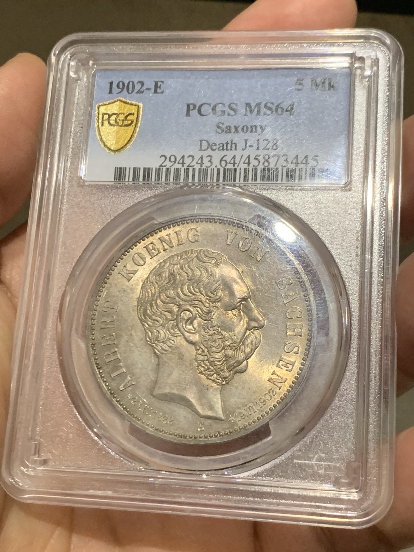 《竞宝斋》第246场-周日，周一 ，周二3场连拍 (全场包邮) PCGS MS64 德国 萨克森1902年5马克银币