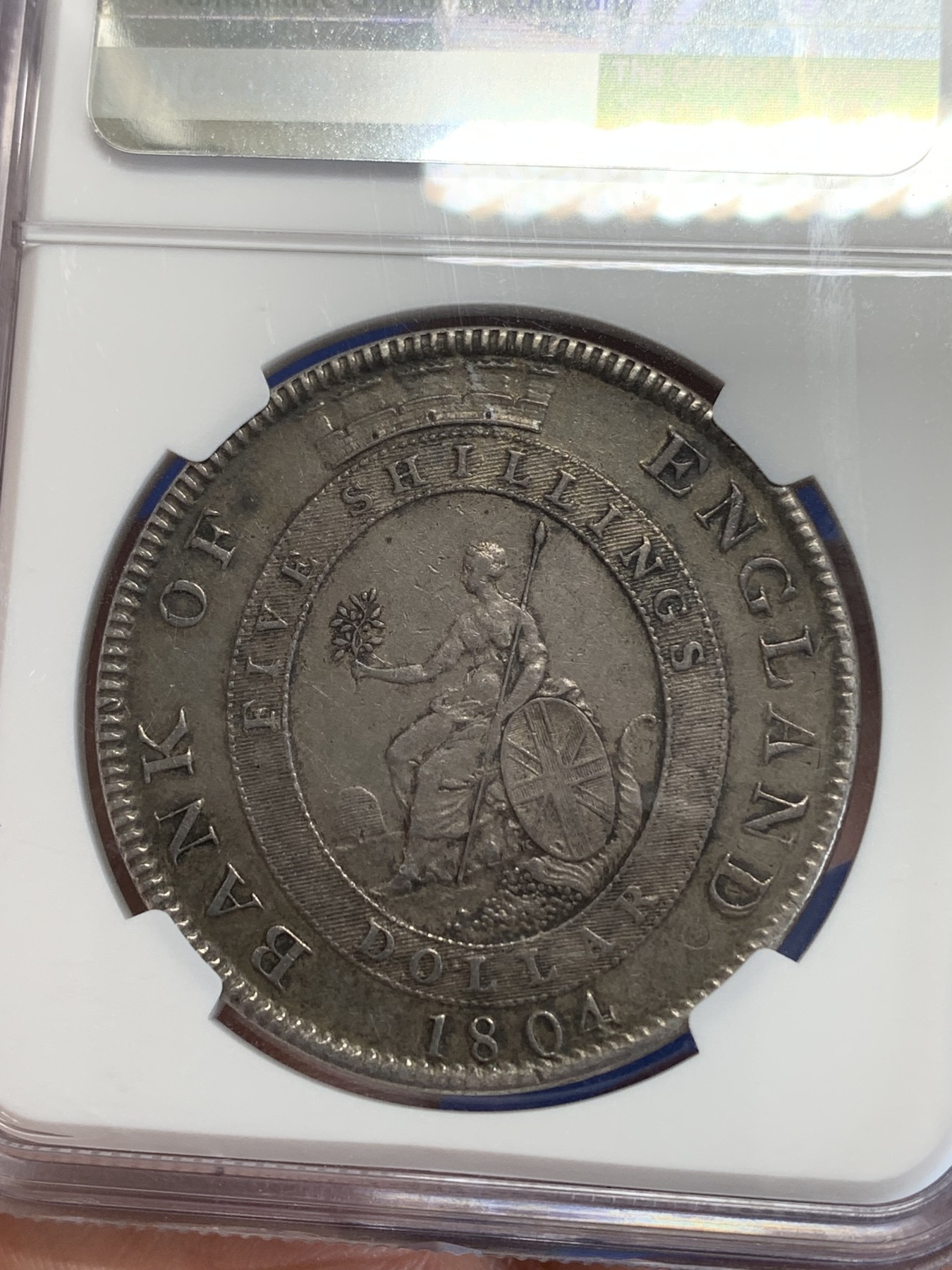 《竞宝斋》第246场-周日，周一 ，周二3场连拍 (全场包邮) NGC XF45 英国 1804年 乔治三世英格兰银行5先令银币，老包浆