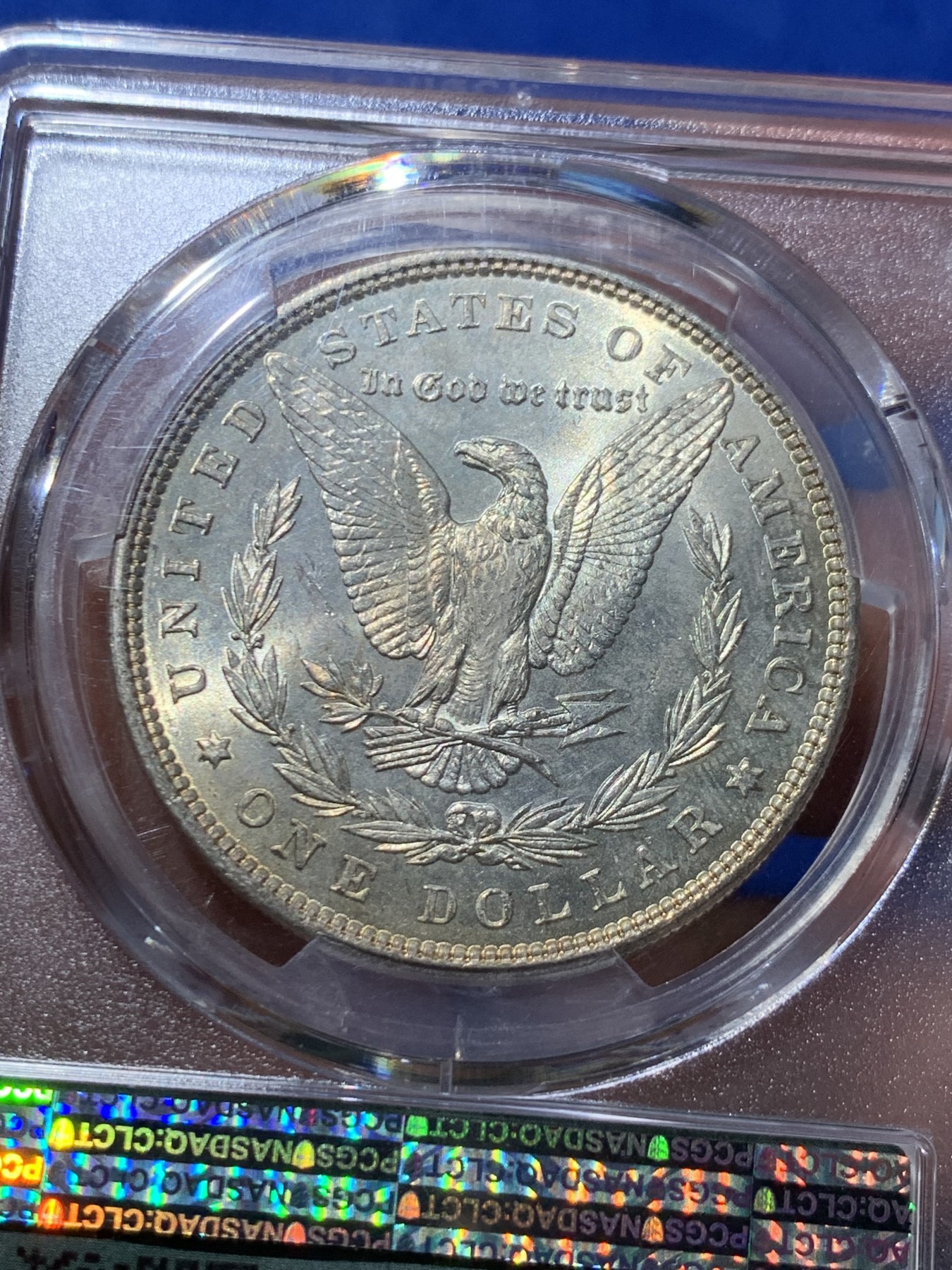 《竞宝斋》第246场-周日，周一 ，周二3场连拍 (全场包邮) PCGS MS65+ 美国1886年摩根银币，双面淡金彩
