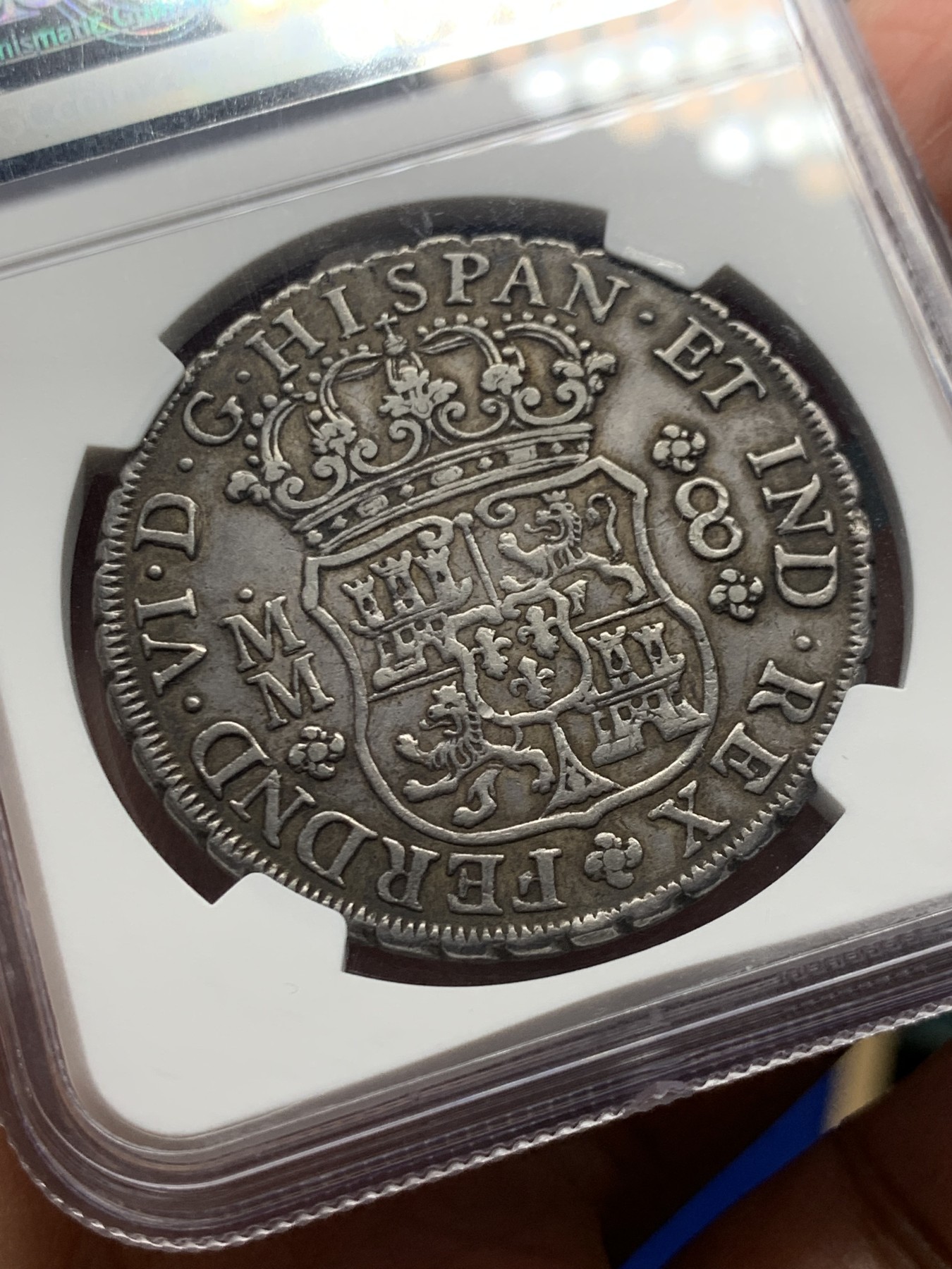 《竞宝斋》第246场-周日，周一 ，周二3场连拍 (全场包邮) NGC XF45 西属墨西哥1755/4地球双柱 少见骑字版 原味老包浆 全深打 味道状态都很不错