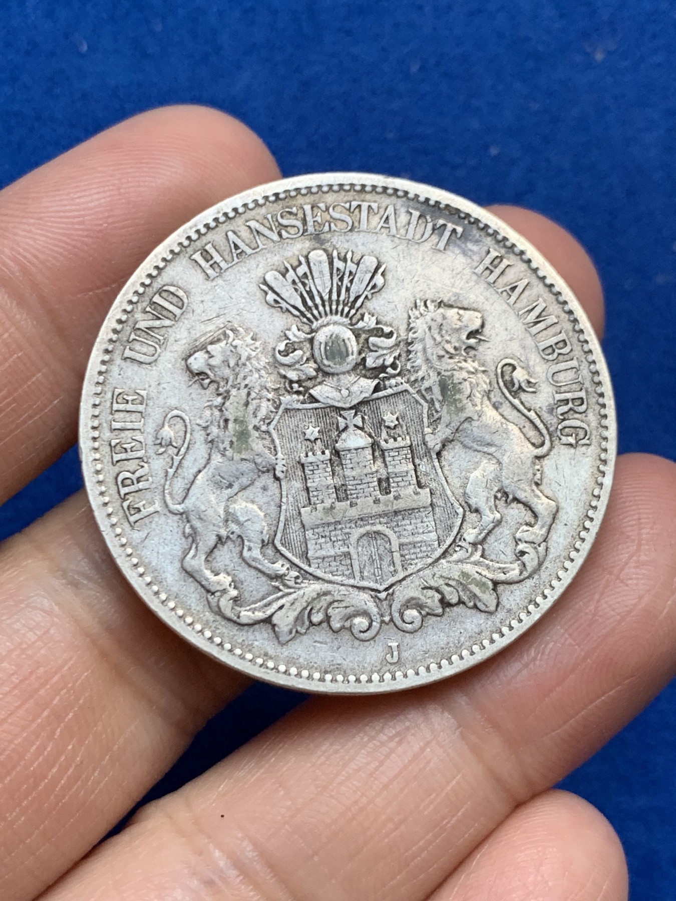 《竞宝斋》第246场-周日，周一 ，周二3场连拍 (全场包邮) 德国1900年汉堡双狮5马克银币 