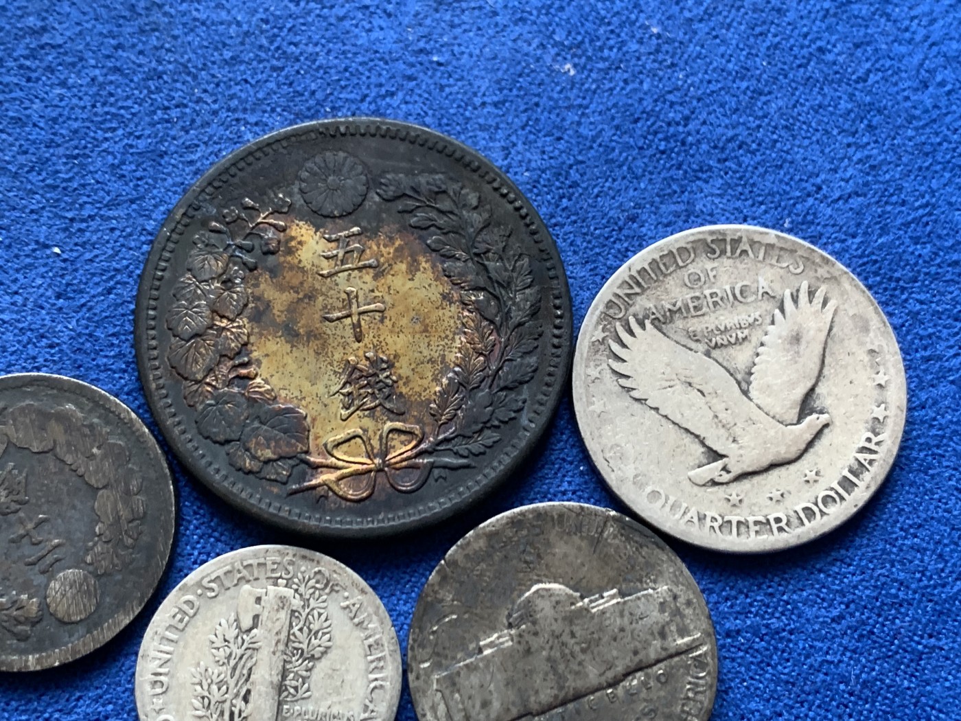 《竞宝斋》第246场-周日，周一 ，周二3场连拍 (全场包邮) 5枚一组 美日散币 明治三十六年五十钱，1926 Quarter等