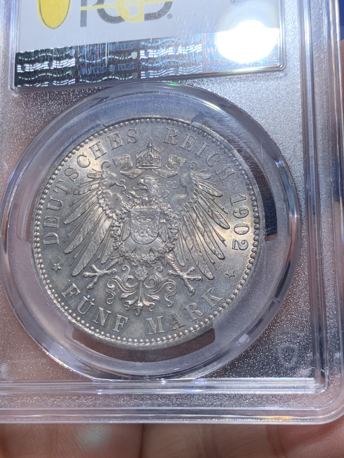 《竞宝斋》第246场-周日，周一 ，周二3场连拍 (全场包邮) PCGS MS64 德国 萨克森1902年5马克银币