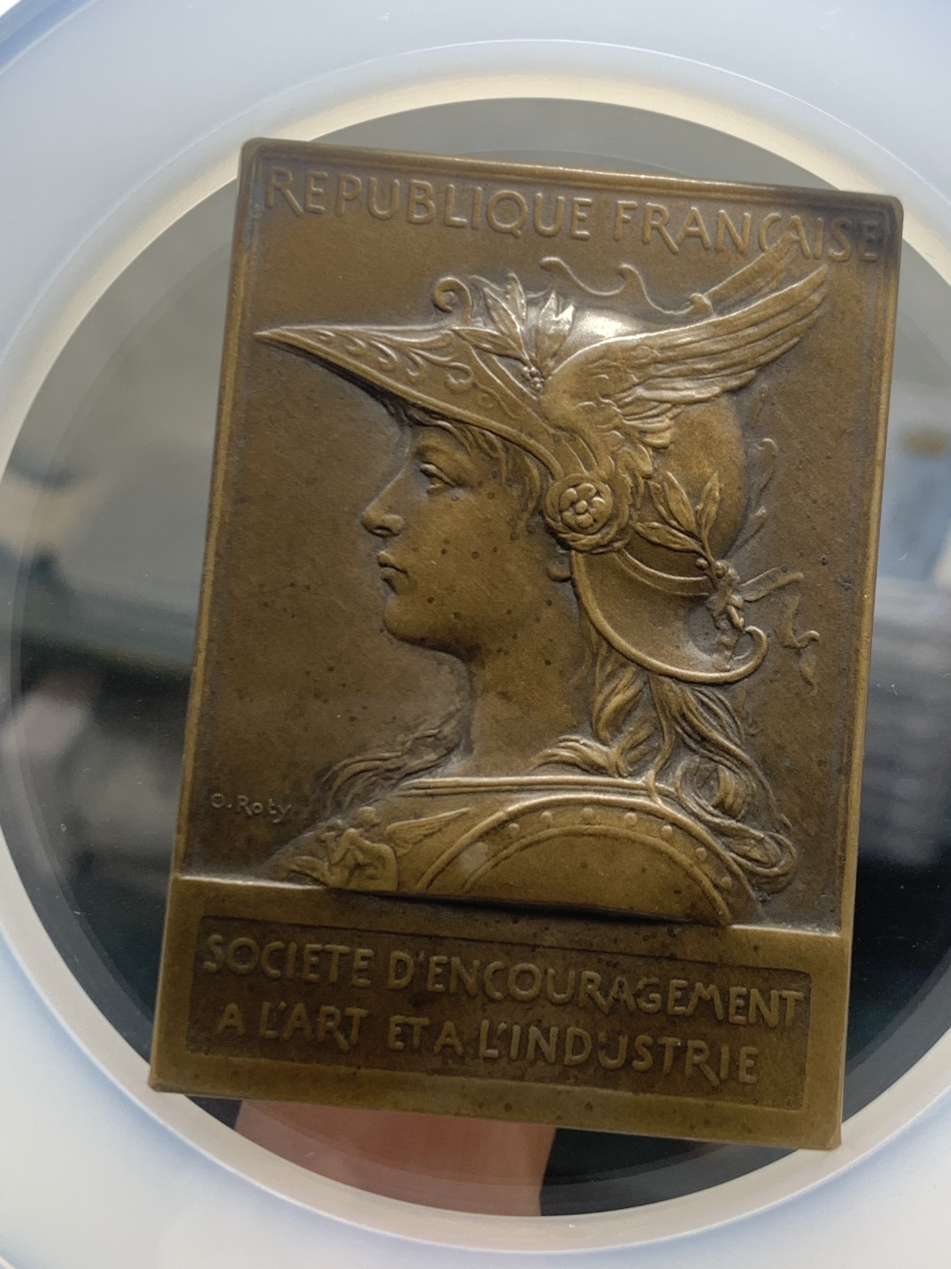 《竞宝斋》第246场-周日，周一 ，周二3场连拍 (全场包邮) NGC MS62BN 法国1908工业信息奖章 罗蒂作品铜章 大盒封装 少见品种