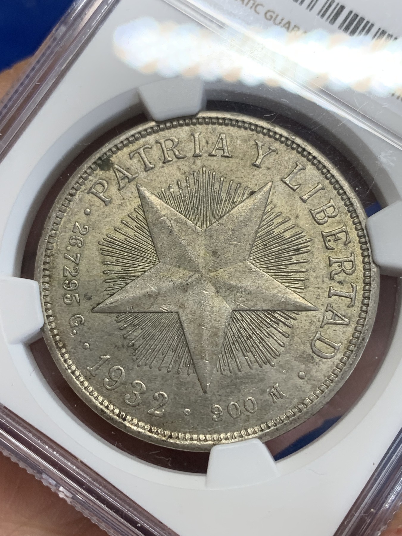 《竞宝斋》第246场-周日，周一 ，周二3场连拍 (全场包邮) NGC UNC 古巴1932年大五角星银币 带光好品