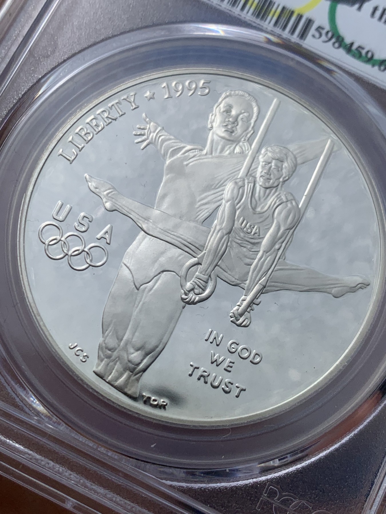《竞宝斋》第246场-周日，周一 ，周二3场连拍 (全场包邮) PCGS PR69DC 美国1995年P版奥运体操1美元精制大银币