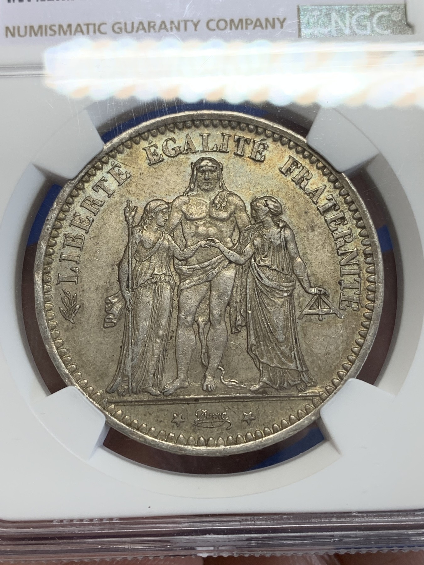 《竞宝斋》第246场-周日，周一 ，周二3场连拍 (全场包邮) NGC-MS61 法国1873年A版大力神5法郎银币