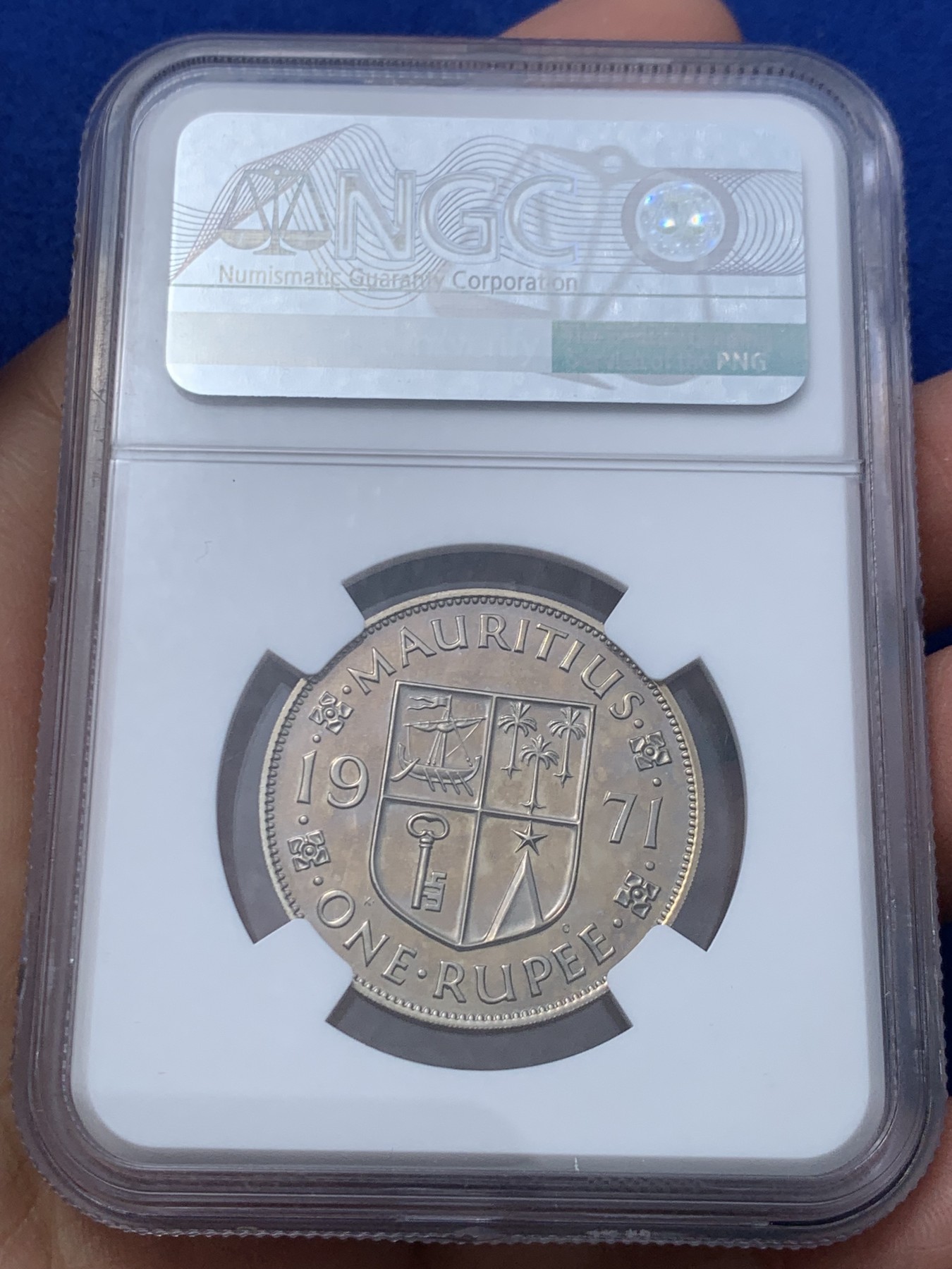 《竞宝斋》第246场-周日，周一 ，周二3场连拍 (全场包邮) NGC PF67UC 毛里求斯1971年1卢比 发行量750枚 毛里求斯精制镍币