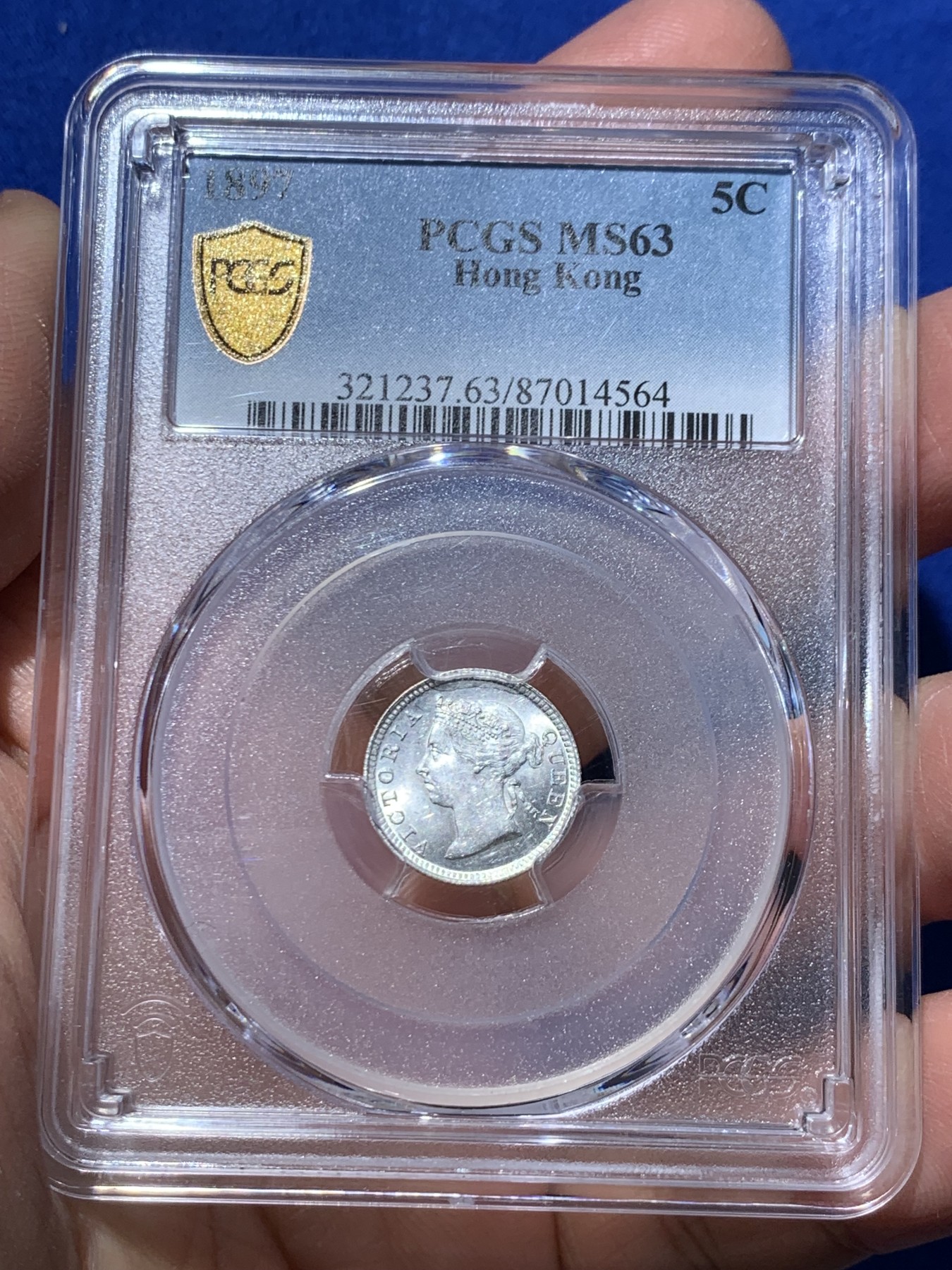 《竞宝斋》第246场-周日，周一 ，周二3场连拍 (全场包邮) PCGS MS63 香港1897年小维头像五仙银币 卷拆原光