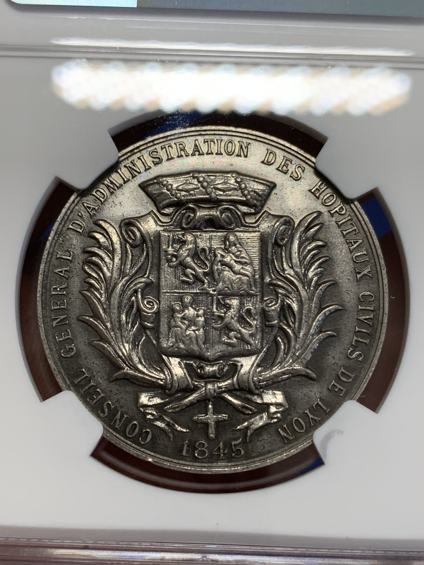 《竞宝斋》第246场-周日，周一 ，周二3场连拍 (全场包邮) NGC UNCD 法国1845年里昂民用医院管理委员会银章