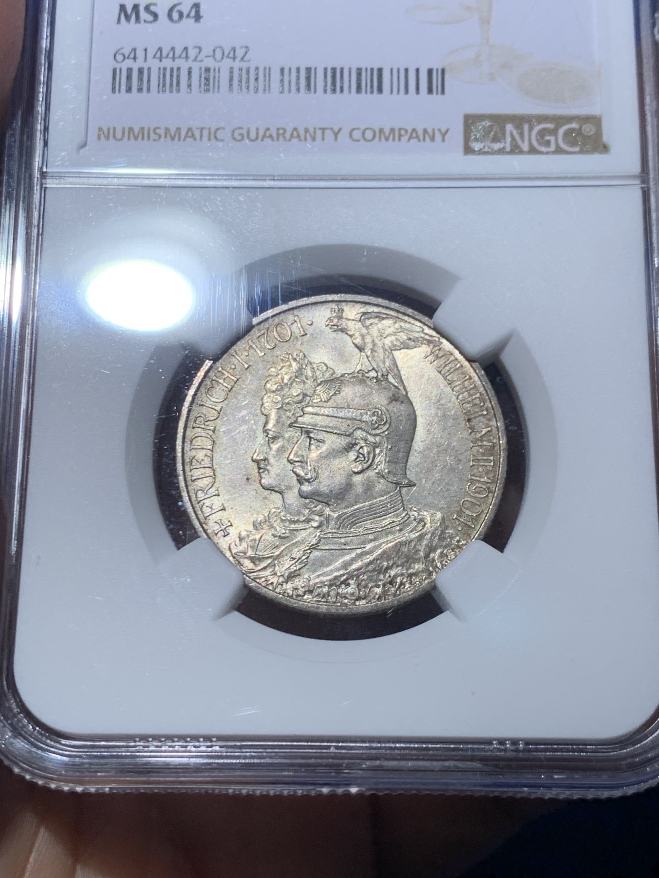 《竞宝斋》第246场-周日，周一 ，周二3场连拍 (全场包邮) NGC-MS64 德国1901年普鲁士2马克银币