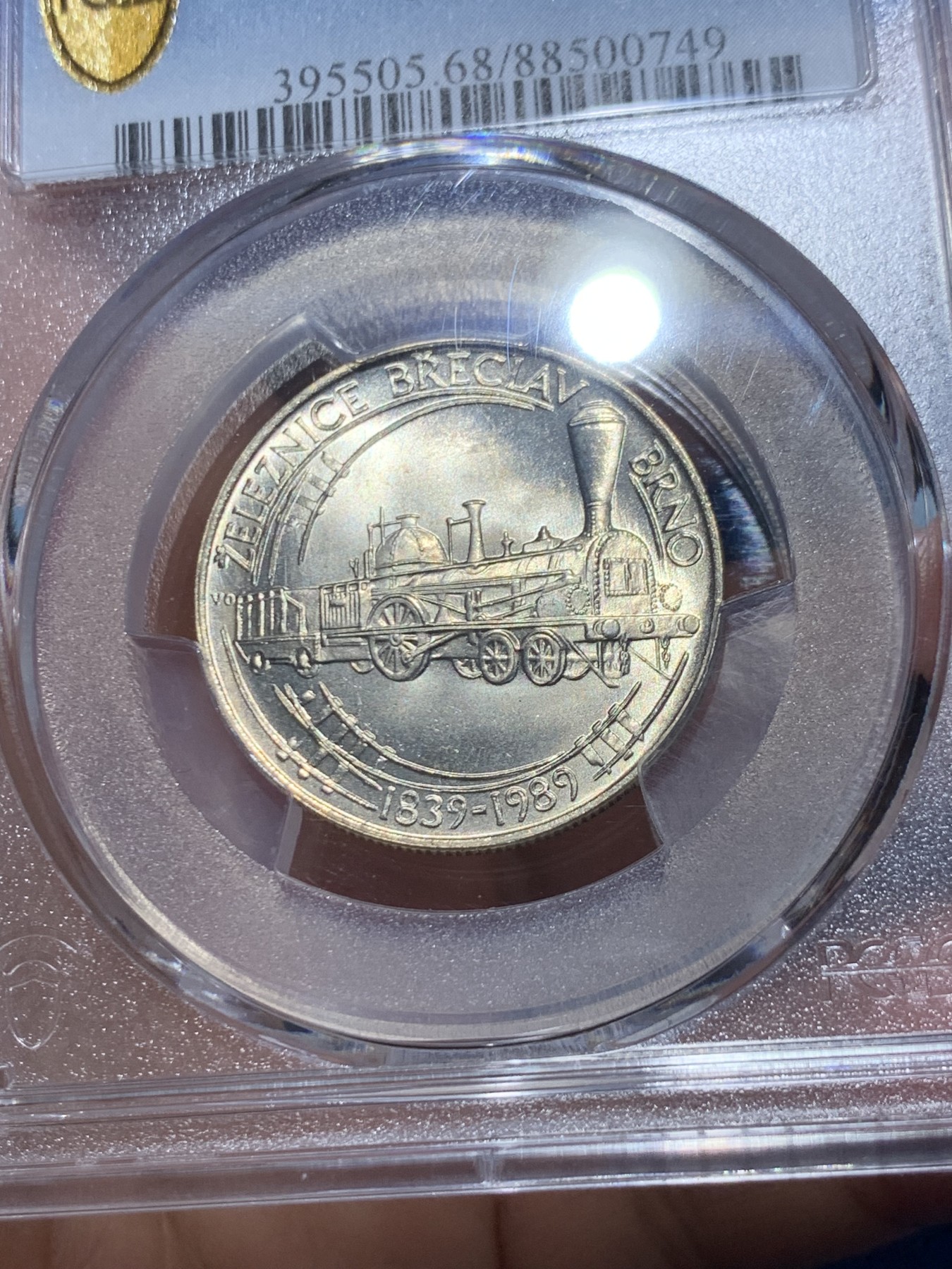 《竞宝斋》第246场-周日，周一 ，周二3场连拍 (全场包邮) PCGS金盾 MS68 捷克斯洛伐克1989年铁路纪念50克朗银币，冠军分