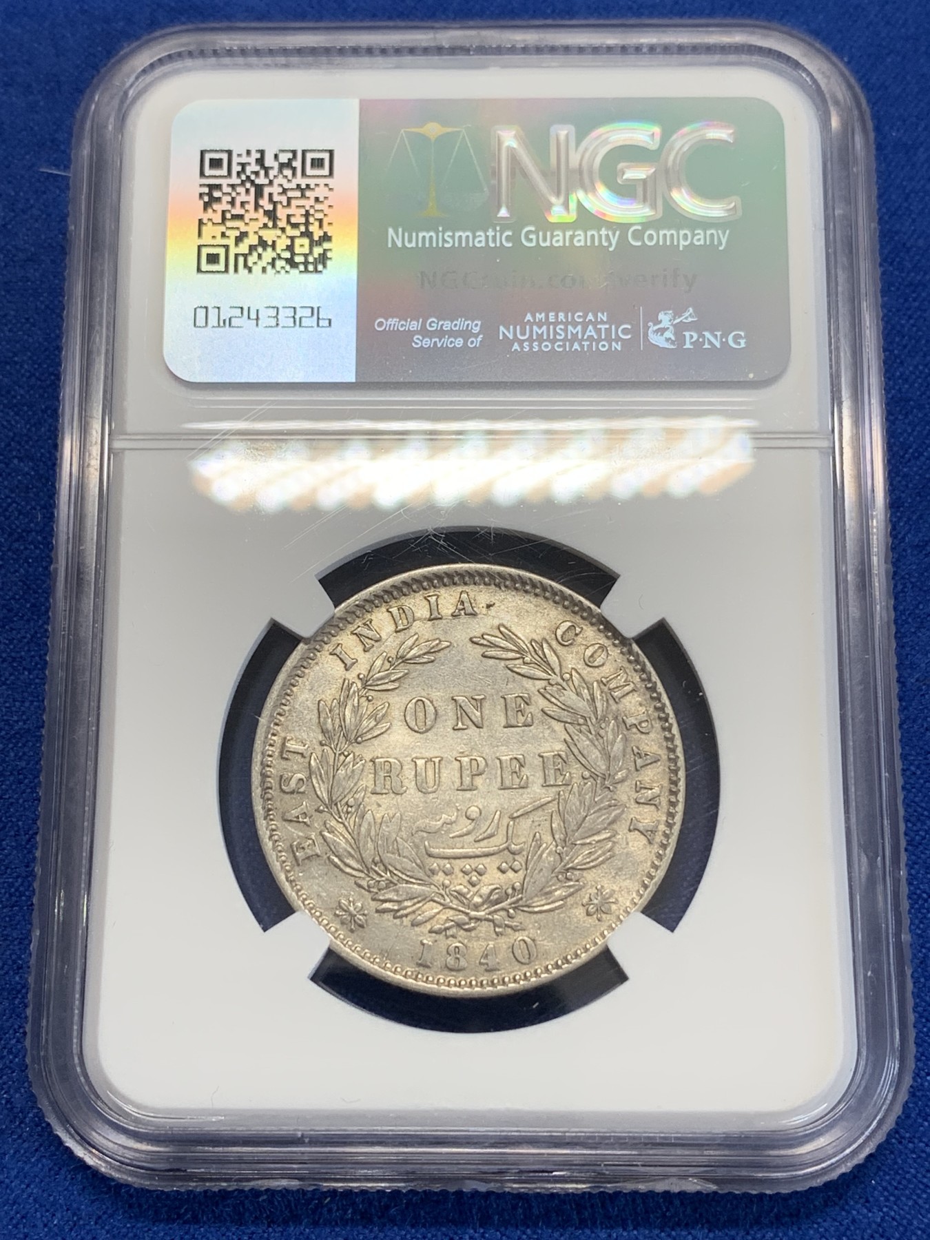 《竞宝斋》第246场-周日，周一 ，周二3场连拍 (全场包邮) NGC AUD 英属印度1840年维多利亚女王双辫版1卢比银币